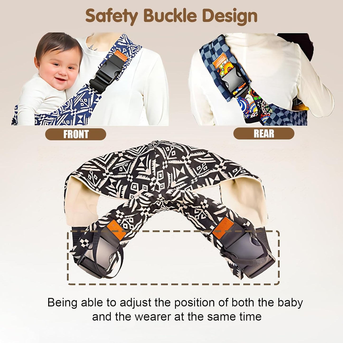 Baby Sling Carrier,Toddler Carrier, 2025 New Baby Sling,Portable and Lightweight Sling,Non-Slip Hip Seat Carrying 10-30lbs(Black and White)