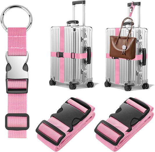 BILIONE 3Pcs Luggage Straps Set - 2 Suitcase Straps 70'' Long and 1 Add A Bag Strap, Adjustable Luggage Identifiers Nylon Travel Belt