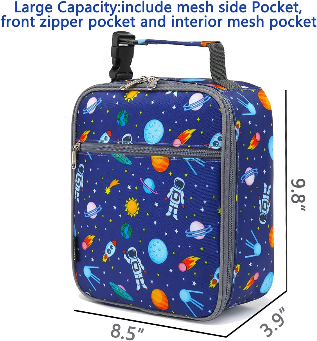 FlowFly Kids Lunch box Insulated Soft Bag Mini Cooler Back to School Thermal Meal Tote Kit for Girls, Boys, Astronaut