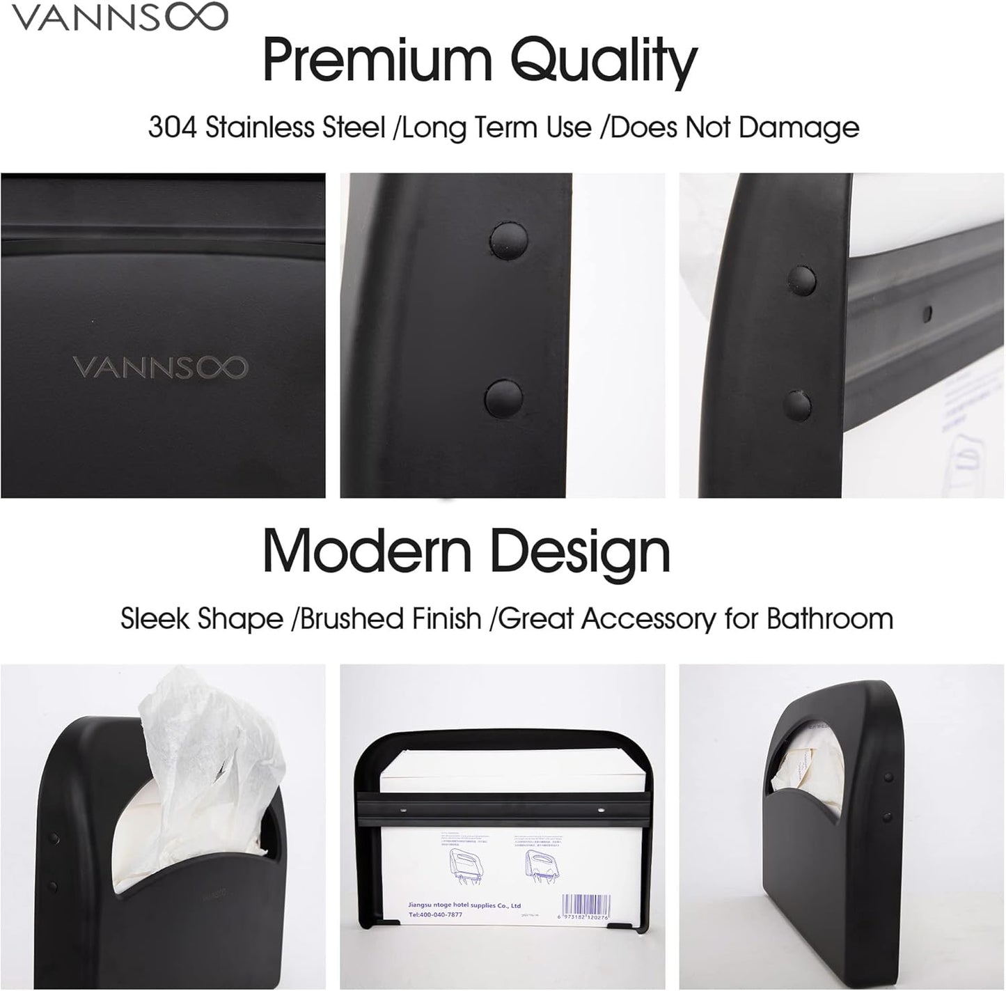 Toilet Seat Cover Dispenser - Stainless Steel Wall Mount Toilet Seat Cover Holder for Commercial Bathroom, 250 Single or Half Fold Seat Covers Capacity (Black)