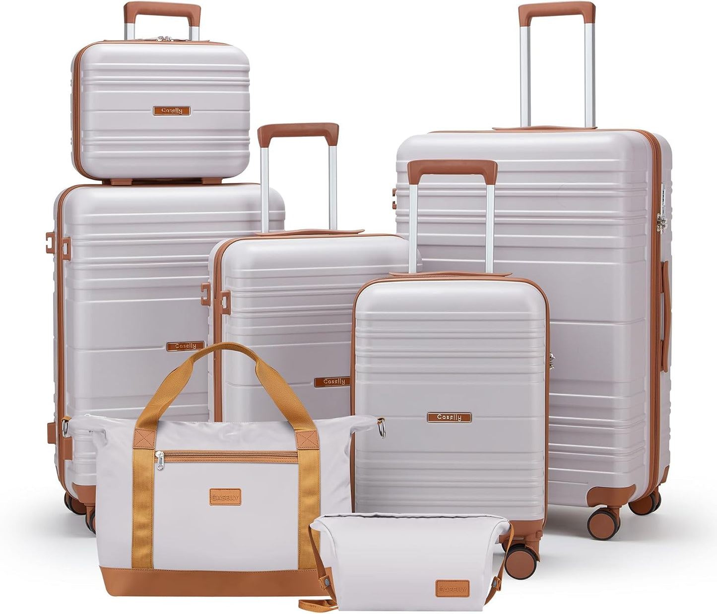 Luggage Sets with spinner wheels, PC+ABS Hard Shell Travel Luggage,Lightweight Carry-on suitcases with TSA Lock,YKK Zippers (Light purple, 7 piece sets（14/18/20/24/28/DB/TB）)