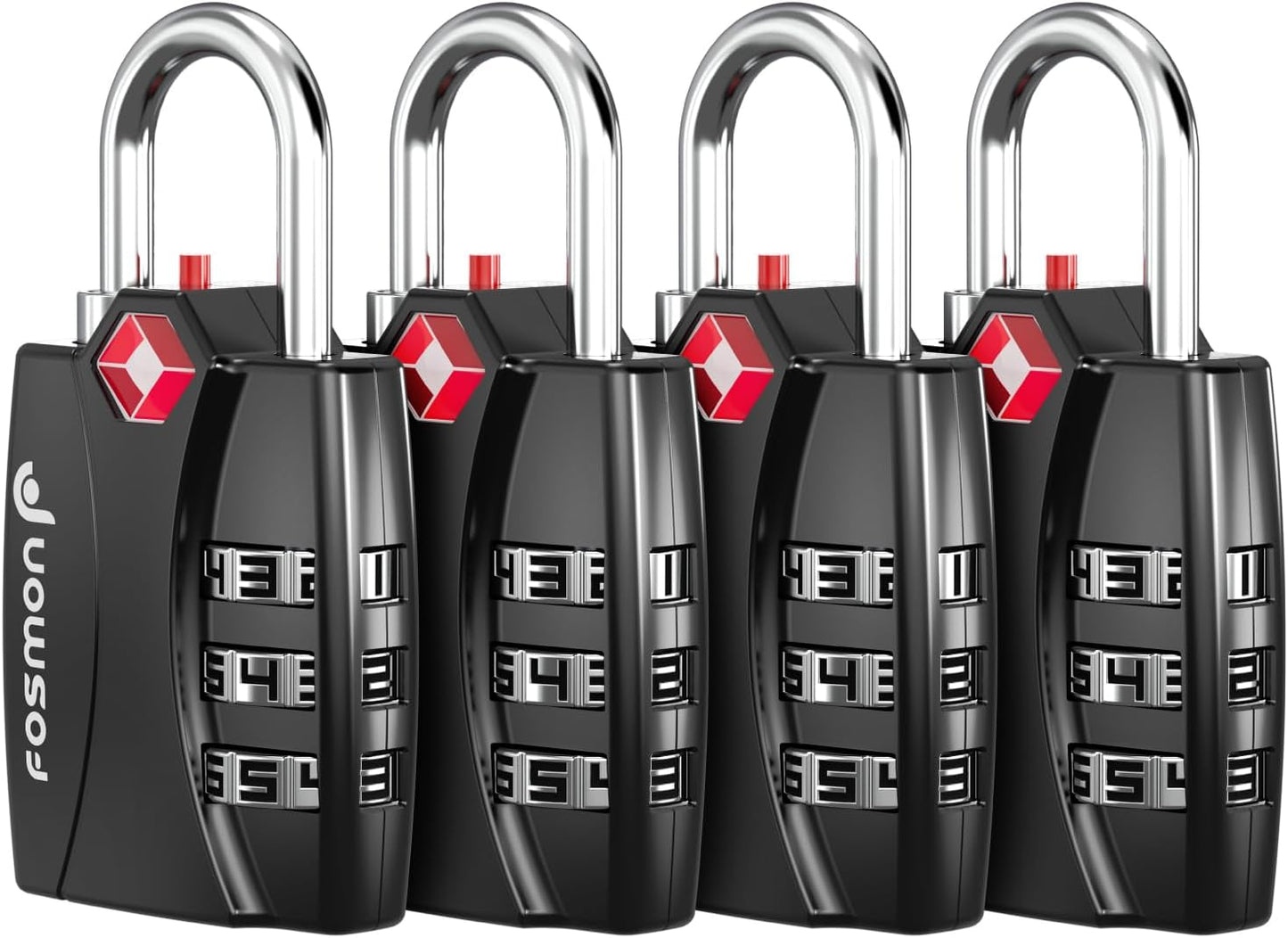 TSA Accepted Luggage Locks, Fosmon Open Alert Indicator 3 Digit Combination Padlock Codes for Travel Bag, Suit Case, Lockers, Gym, Bike Locks or Other (4 Pack)
