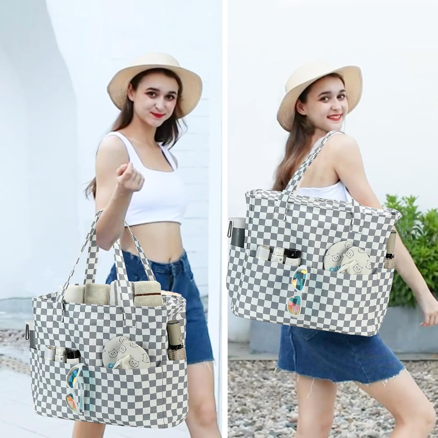Waterproof Beach Tote Pool Bags for Women Ladies Extra Large Gym Tote Carry On Bag With Wet Compartment for Weekender Travel