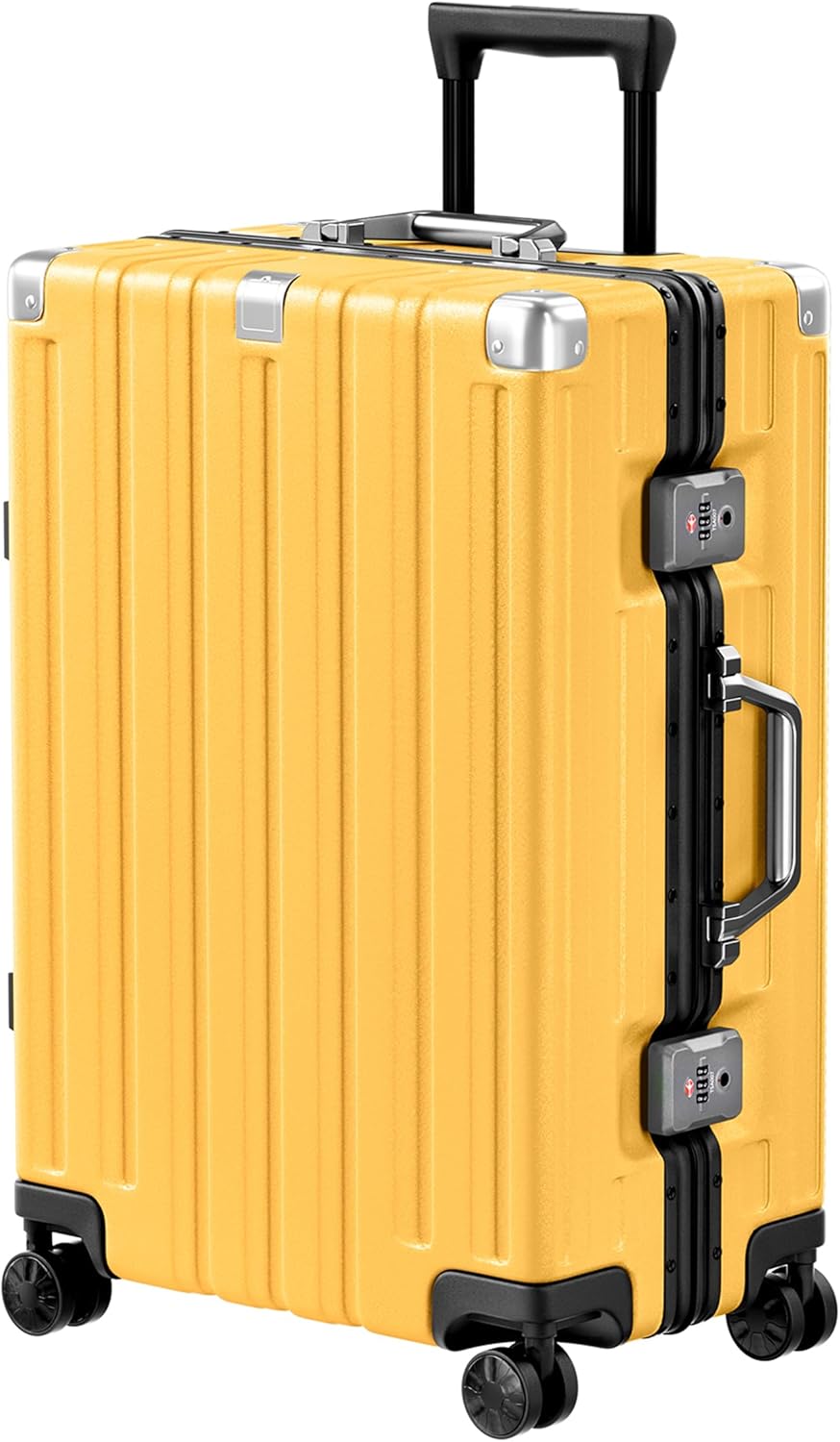 Krute Luggage 24 Inch Aluminum Frame Zipperless Suitcase with Spinner Wheels Checked Luggage PC+ABS Lightweight Hardshell