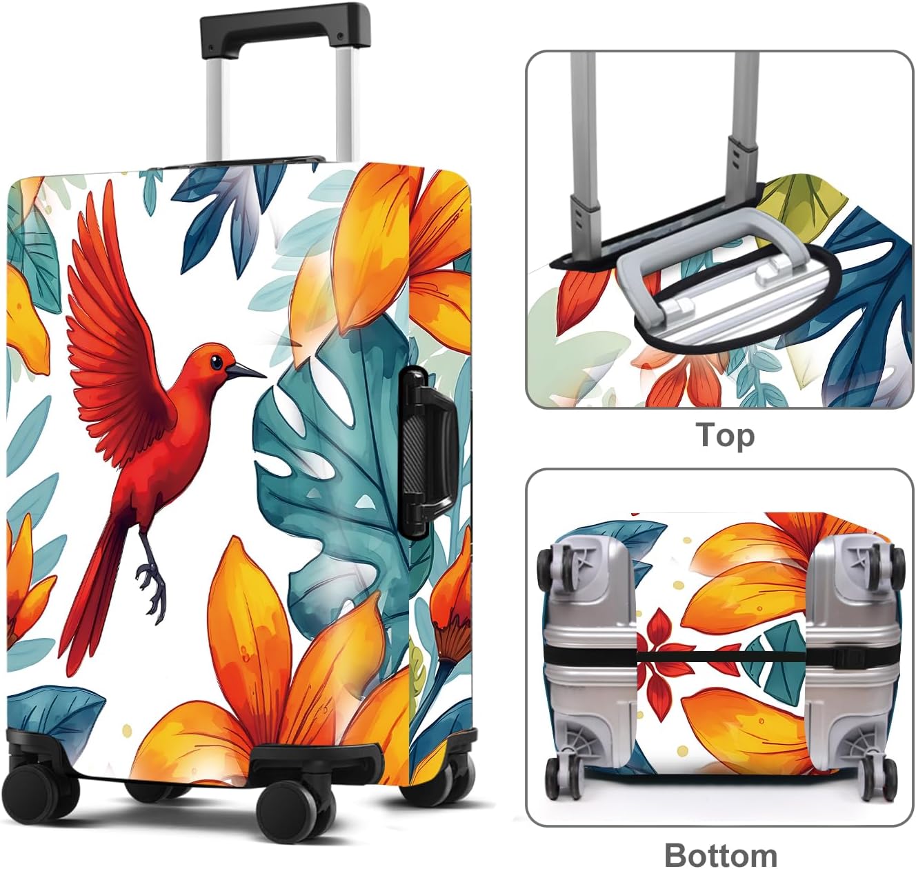 Luggage Cover Washable Suitcase Protector Anti-Scratch,Stretchable Fit for 20-34Inch Luggage Durable Travel Bag Cover with Zipper Closure (Bird, M(fits 24-26Inch suitcase))
