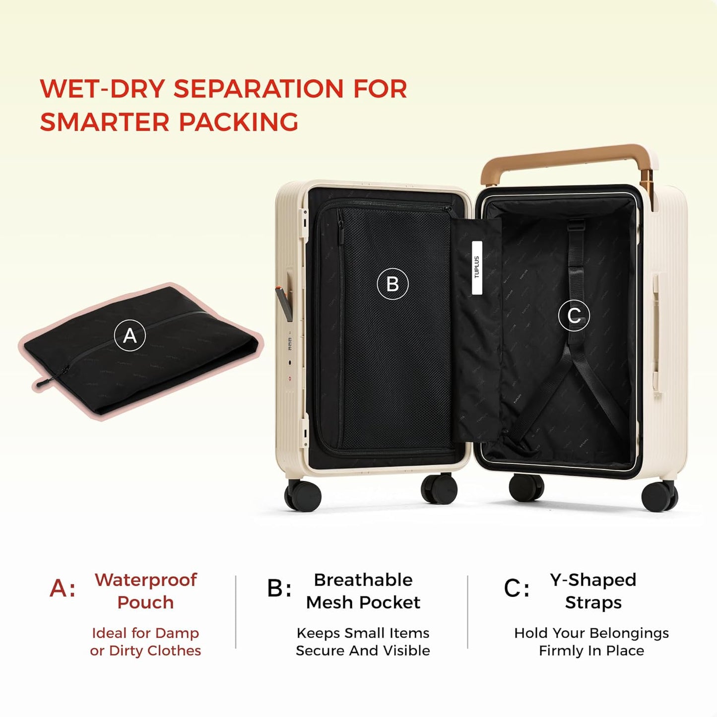 TUPLUS 20” Carry-On Hardside Luggage Lightweight ABS Travel Suitcase with Wide Handle Spinner Wheels TSA Combination Lock, Balance Series 2.0,Cranberry Red
