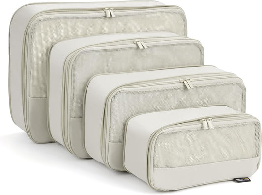4 Piece Compression Packing Cubes for Suitcases and Backpack, Lightweight Travel Organizers (Off-White)
