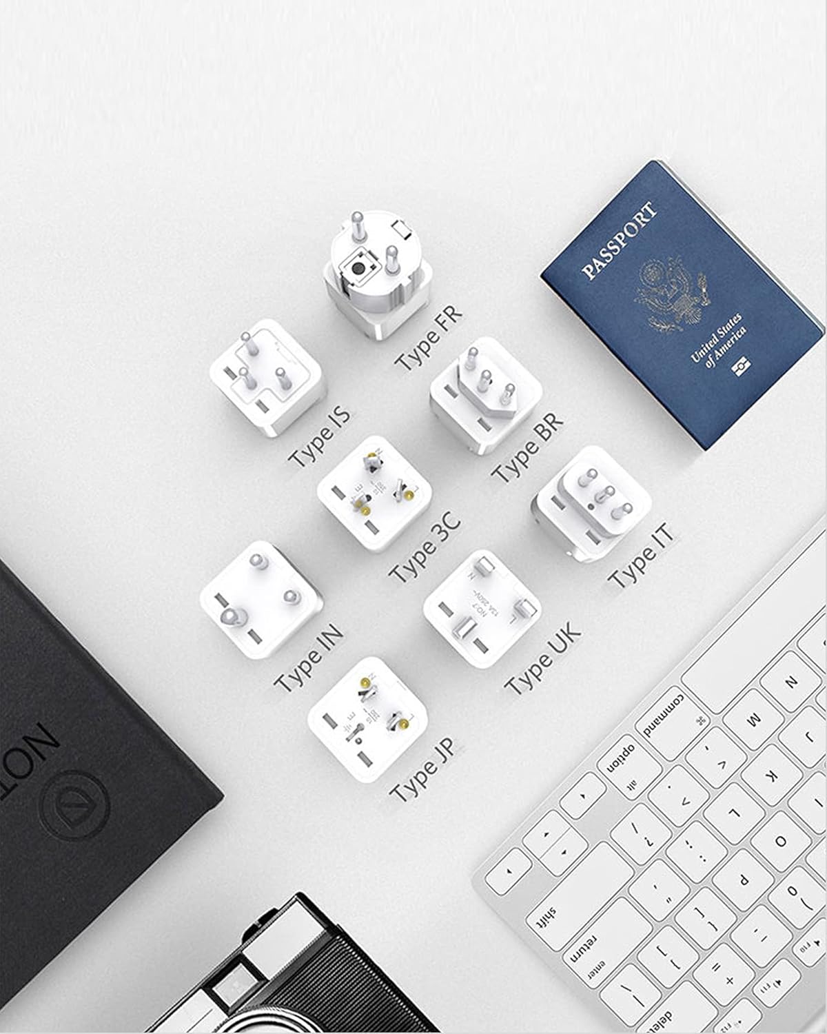 BESTEK Worldwide Travel Plug Adapter Set, Grounded Universal Power Plug Adapter for USA to US, EU, AU, UK, GE, HK and More- 8 Packs