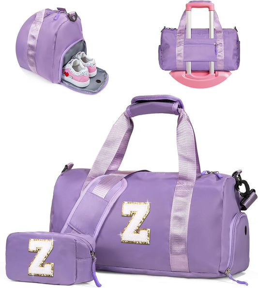 Birthday Gift for Granddaughter-Girl Gym Bag with Shoe Compartment, Kid Personalized Weekender Overnight Bags, Initial Travel Tote with Makeup Pouch, Christmas Gifts for Girls (Letter Z)