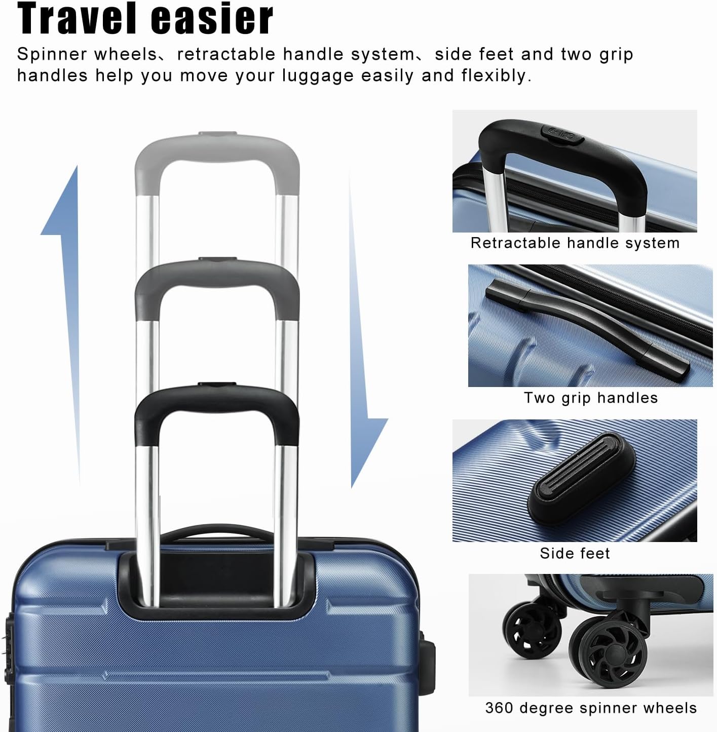 Coolife Luggage Suitcase Carry-on Spinner TSA Lock USB Port Expandable (only 28’’) Lightweight Hardside Luggage (Silver, L(28in))