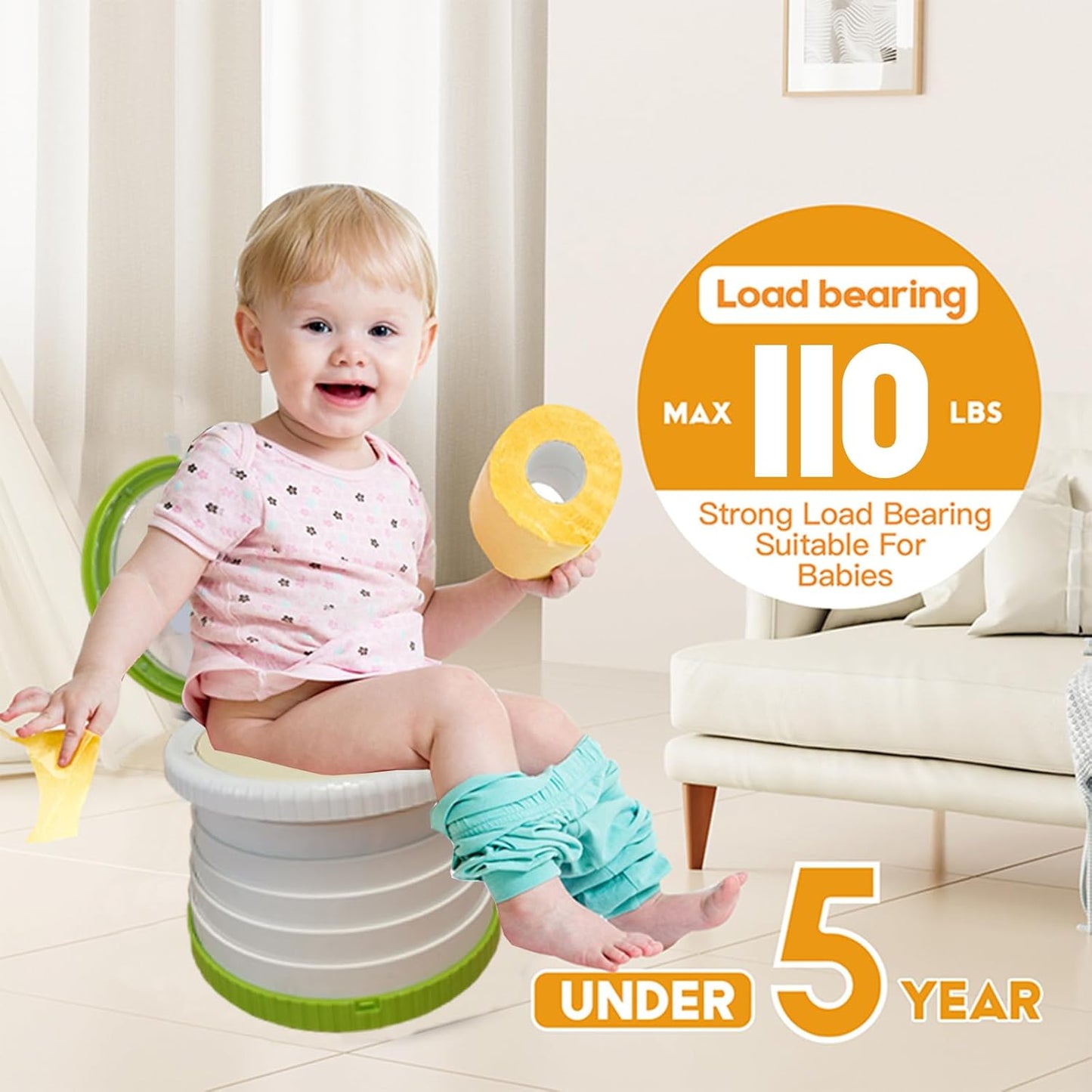 SunnySmile Portable Toilet for Kids,Portable Potty Seat for Toddler Travel,Travel Potty with Travel Bag, Applicable to Camping, Indoor/Outdoor Use, Includes 75 Replacement Bags