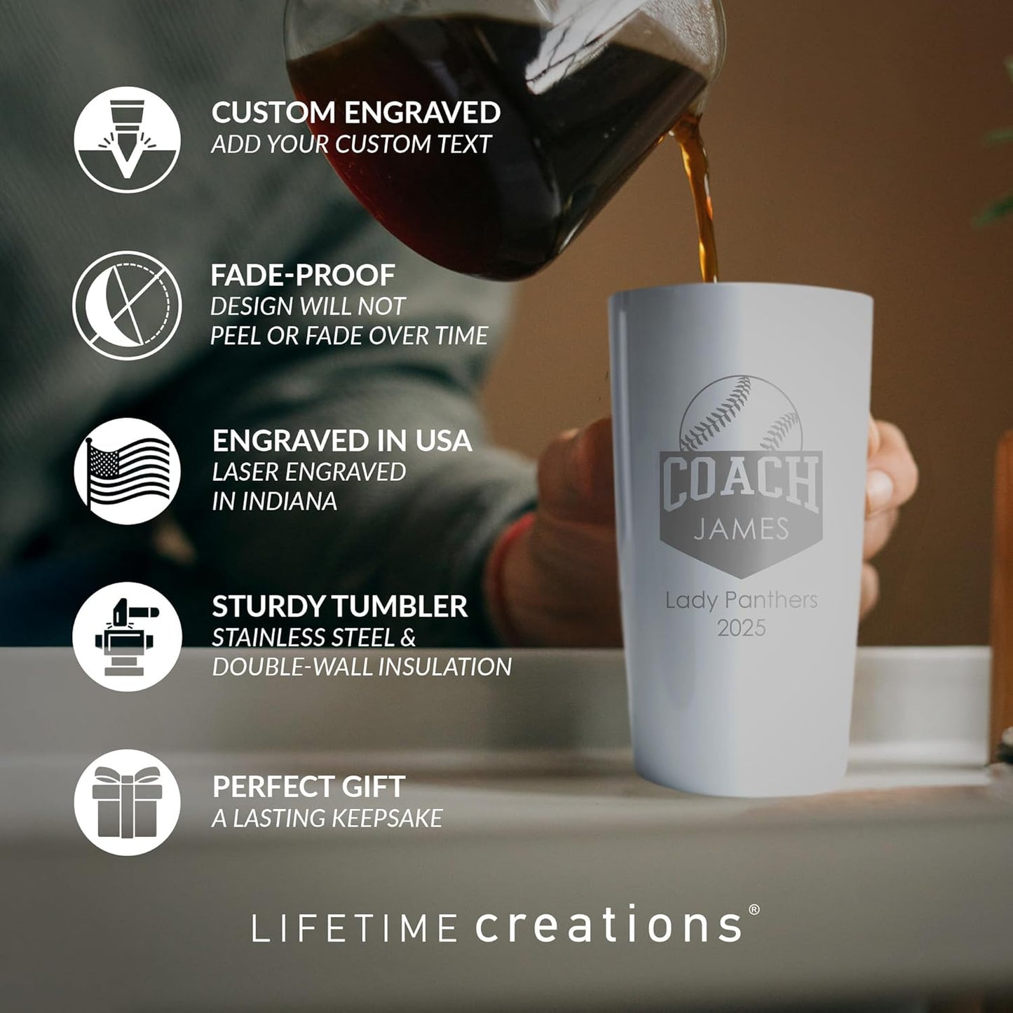 Lifetime Creations Custom Softball Coach Tumbler - Sotfball Coach Gifts for Men, Best Coach, Thank You Coaches, Softball Senior Night Gifts (White 20 Ounce Cup)