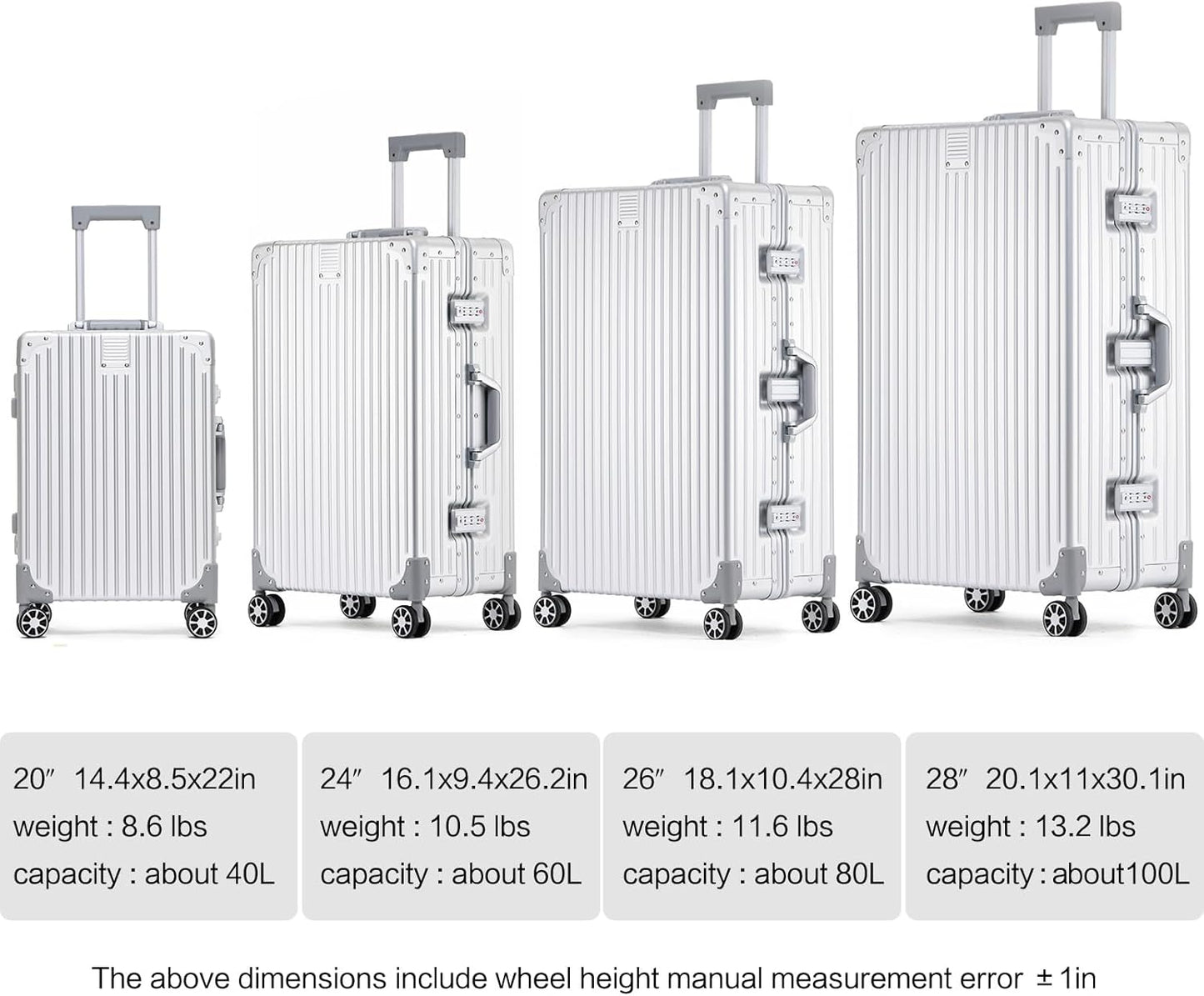 Metal All Aluminum Carry-on Luggage TSA Customs Lock Zipperless Silent Rotary Wheel Business Suitcase Aluminum Frame Set (titanium gold, 20 '')