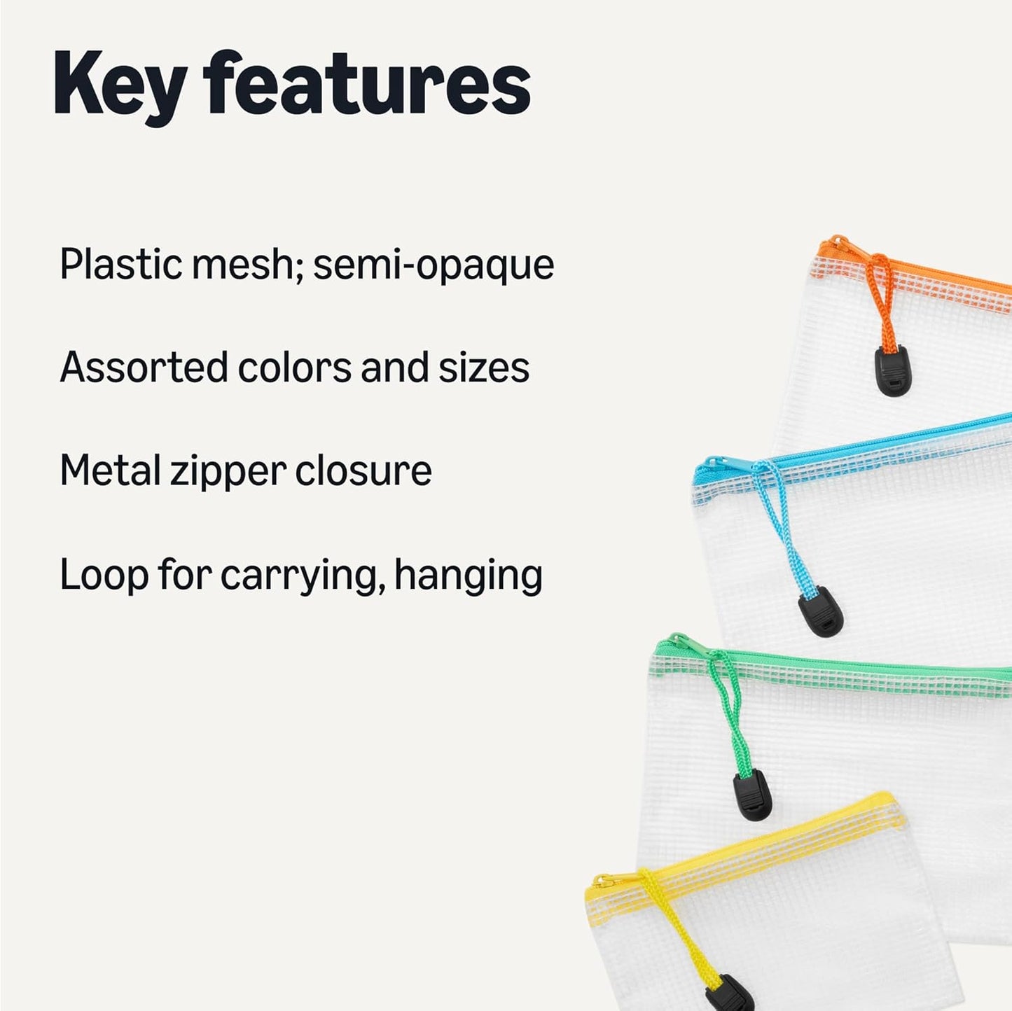 Amazon Basics 30-Pack Mesh Zipper Pouch Bags, 8 Sizes Waterproof Storage Organizers with Zipper, Multipurpose Clear Travel Document Bags for Office Home School Organization (8 Assorted Colors)