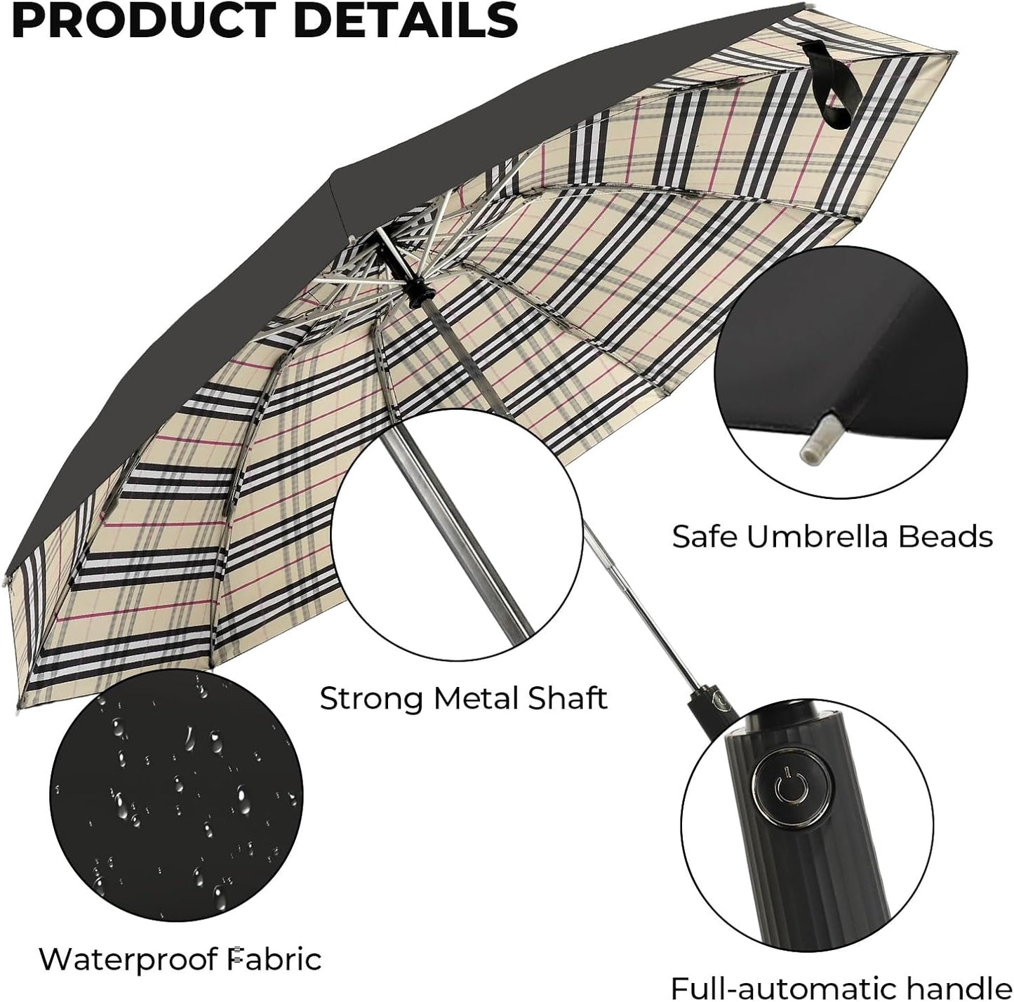 Compact Inverted Travel Umbrella, Automatic Open Close, 9-Rib 46 Inch Windproof Umbrella, Waterproof UPF 50+, Portable Umbrellas for Men, Women, Travel, and Daily Use