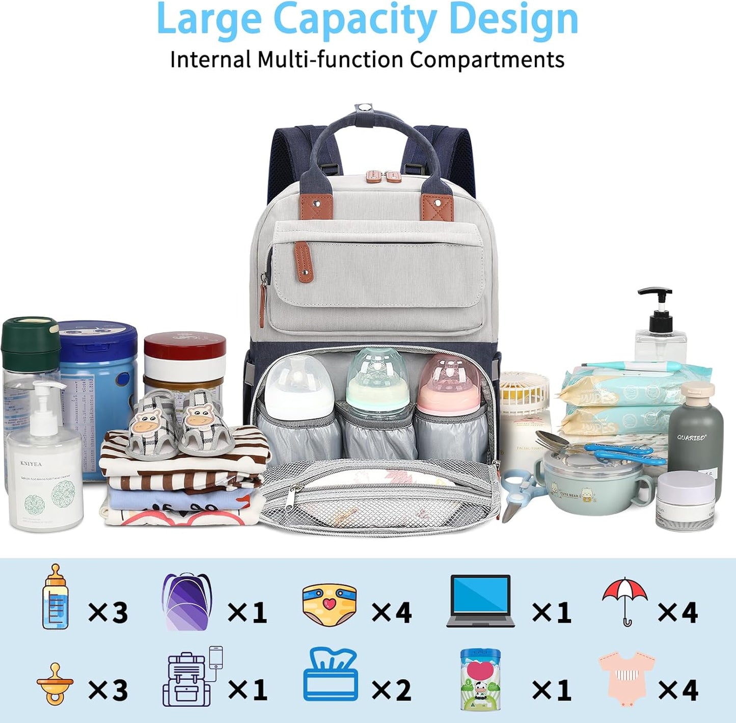 Diaper Bag Backpack, Baby Boy Diaper Bag, Unisex Large Baby Bag for Mom, Waterproof Baby Essentials Travel Diaper Backpack with Insulated Pockets and Stroller Straps