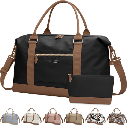Travel Duffle Bag for Women, Weekender Bags, Hospital Bag for Labor Delivery, Lightweight Tote Duffel Overnight Bag with Luggage Sleeve, Airplane Travel Bags with Toiletry Bag,X-Large,Black