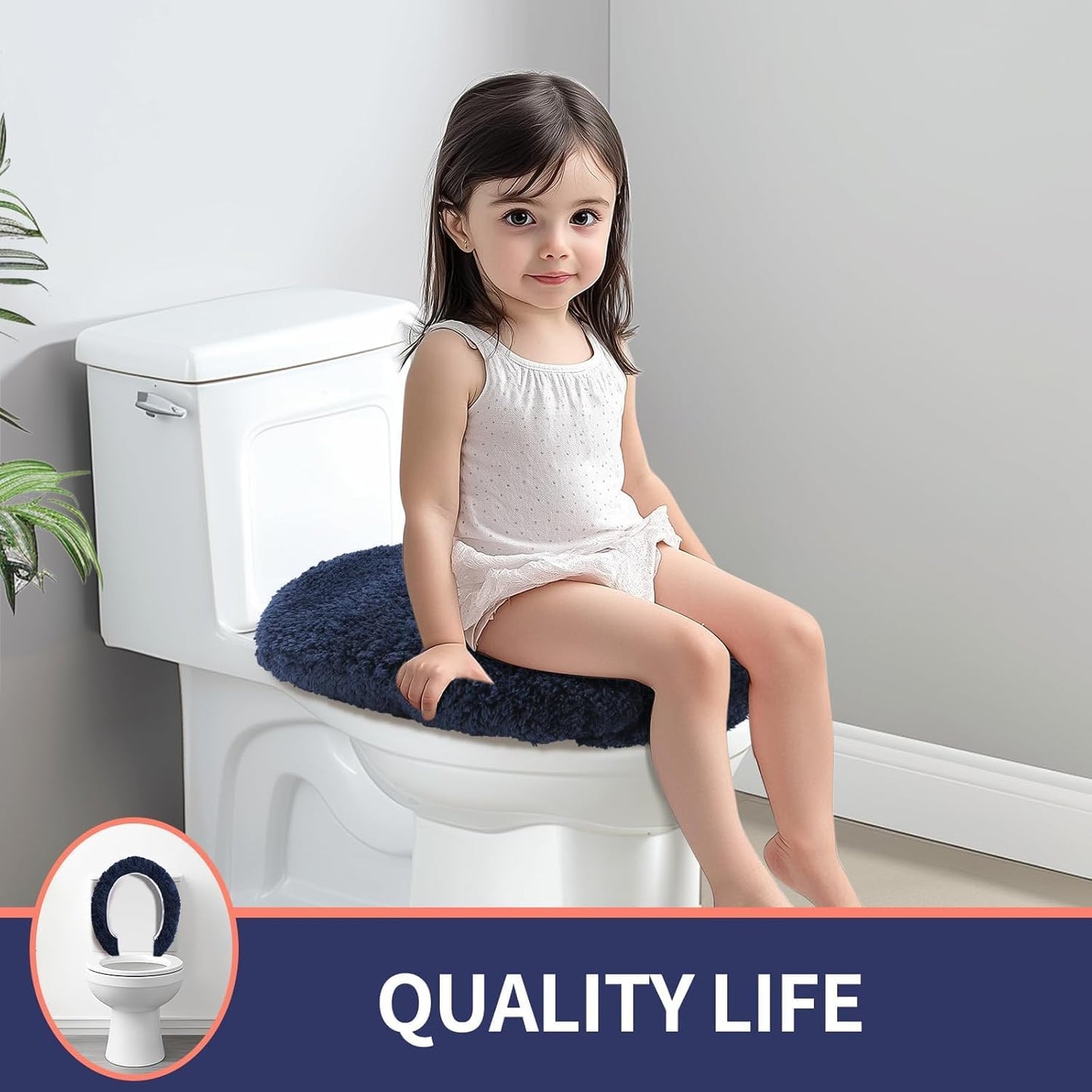 Microfiber Elongated Toilet Seat Cover 19.5"x 15" Machine Washable Solid Toilet Lid Cover Adjustable Rubber Backing Fits Most 18-19.5" L x 14-16" W Elongated Toilet Seat