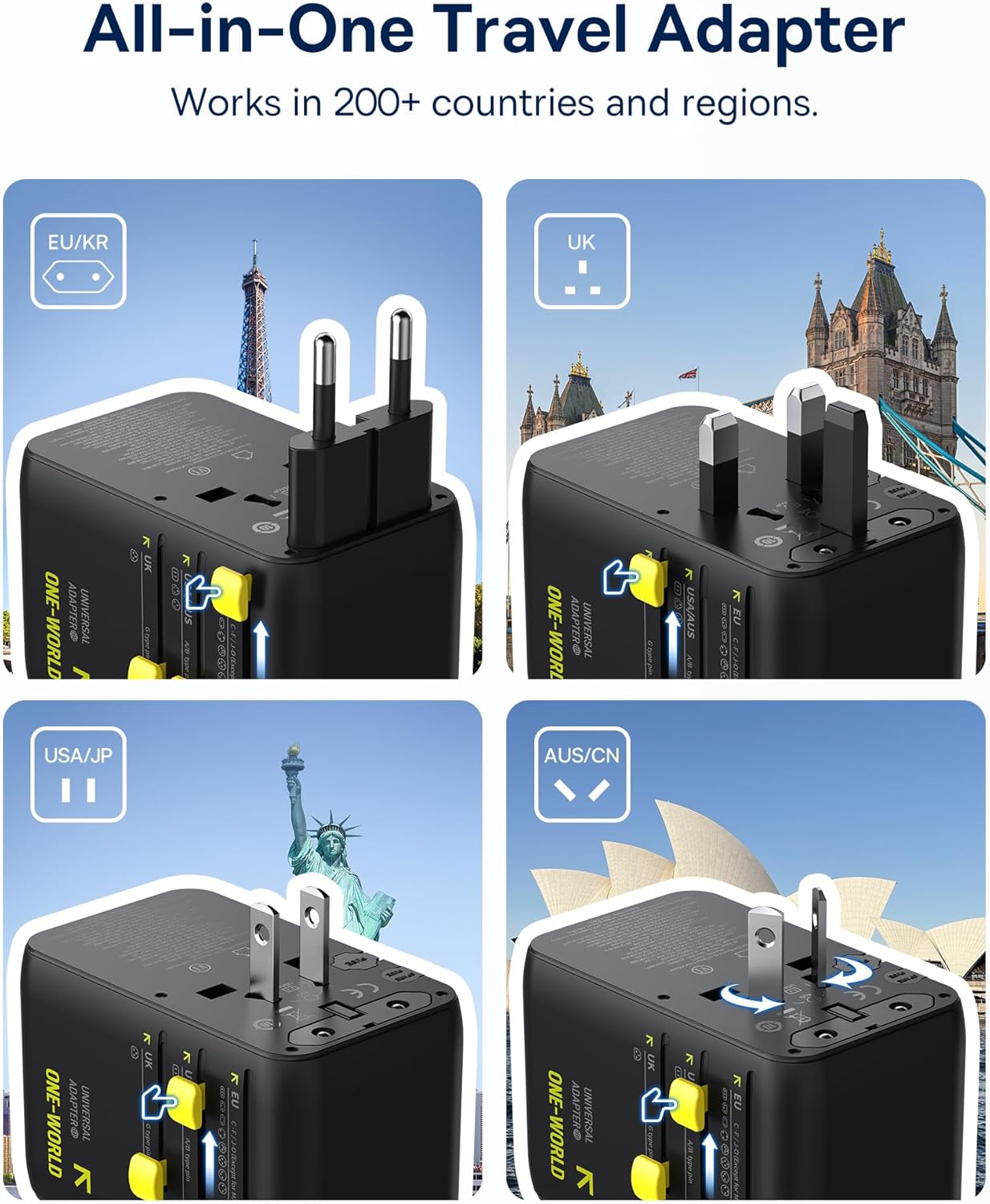 Baseus 70W Universal Travel Adapter with Retractable Cable & Baseus PICOGO 67W USB C Charger, 3 Port Fast Charging Block with Foldable Plug