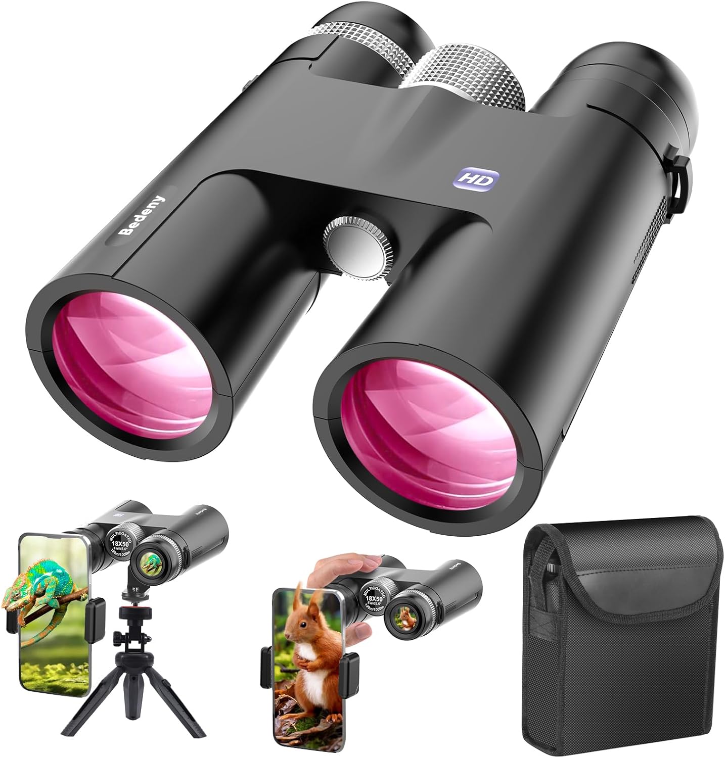 18x50 HD Binoculars for Adults with Upgraded Phone Adapter, Tripod and Tripod Adapter - Professional Waterproof Binoculars with BaK4 prisms and Large View for Bird Watching,Hunting