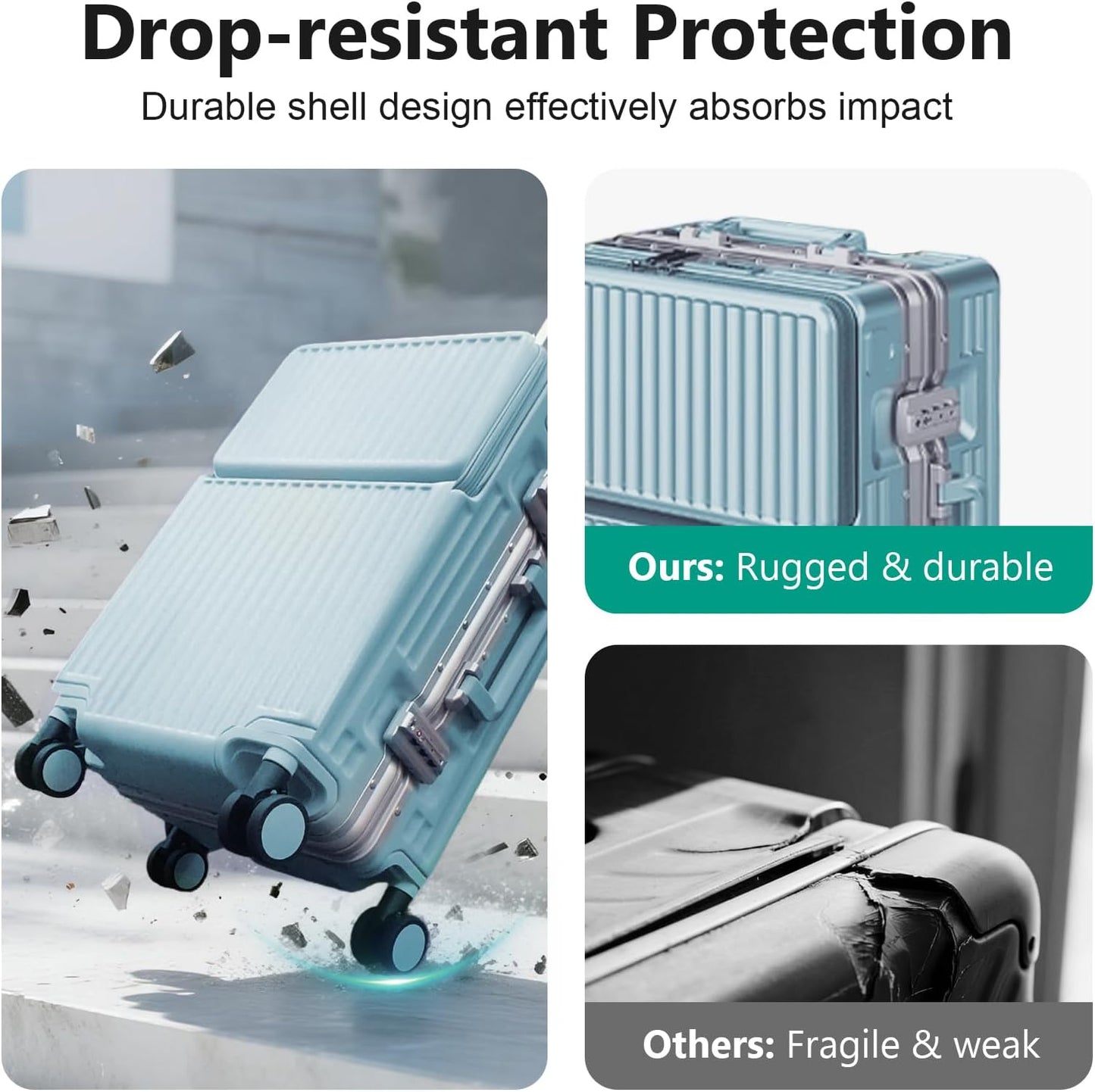 Hard Shell Luggage 20 Inch Travel Luggage, 22x14x9 Airline Approved with TSA Lock, PC+ABS Aluminum Frame, Lightweight Travel Luggage 20'' 24'' 26''Carry-On (upgraded blue, 20 inch)