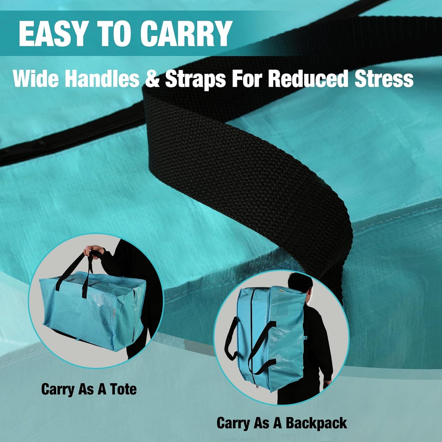 WORKPRO 6 Pack Extra Large Moving Bags with Zippers & Carrying Handles Backpack Straps, Heavy-Duty Storage Tote for Space Saving & Storage, Alternative to Moving Box (Blue)