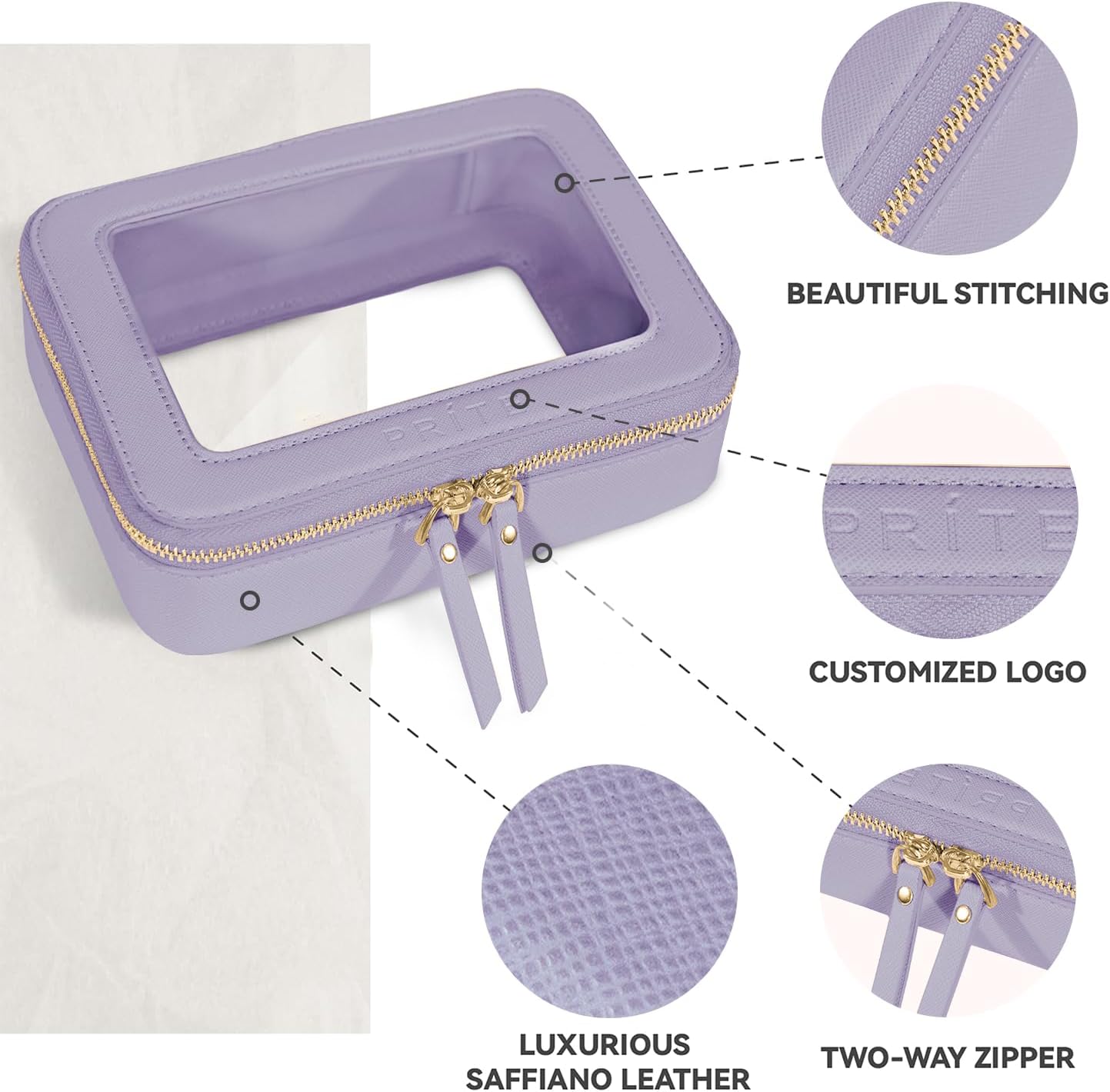 Prite Clear Makeup Bag Cosmetic Organizer Case Waterproof Travel Toiletry Bag Skincare Pouch with Golden Zipper(Violet)