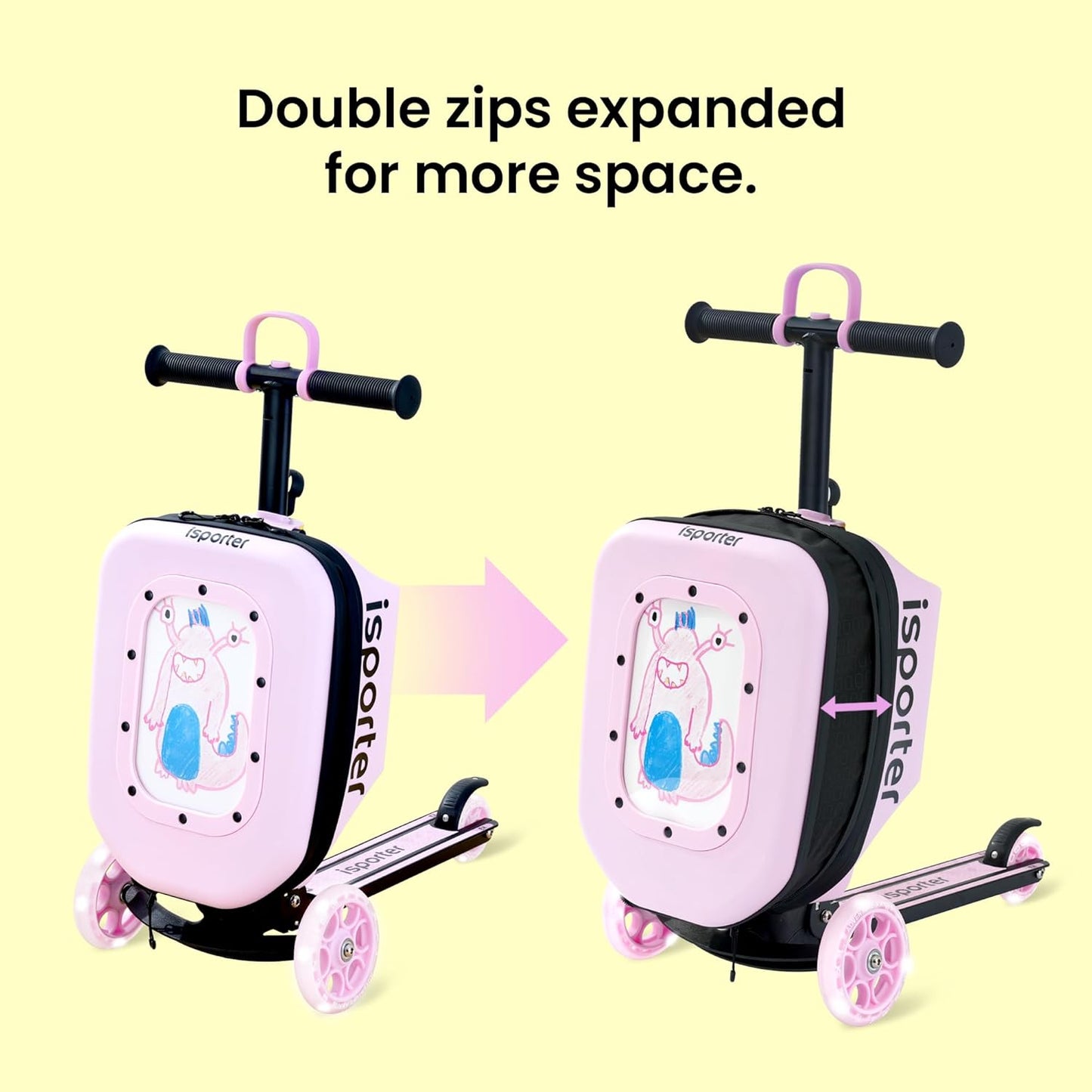 iSporter Luggage Scooter for Kids Ages 2-5 | Ride-On Suitcase Scooters for Boys Girls | Foldable & Height Adjustable, 110lbs Max