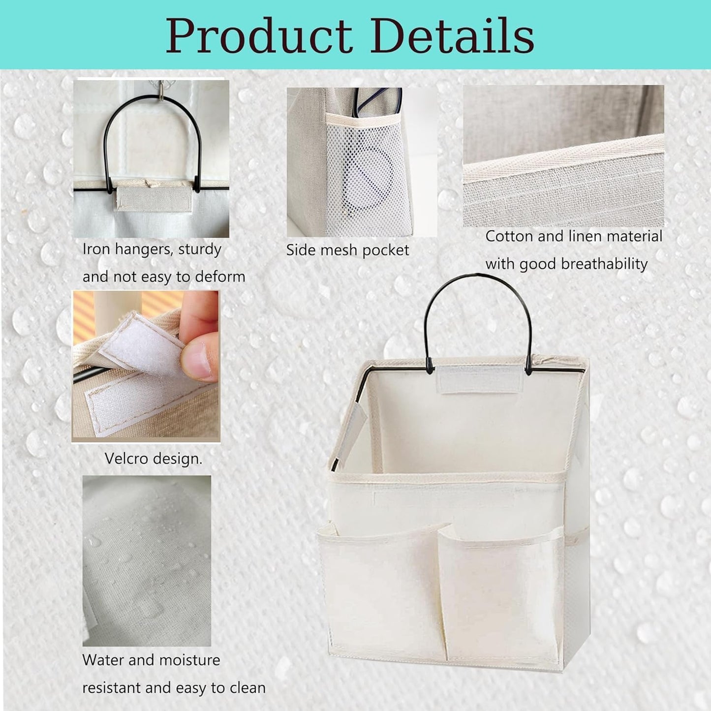 Wall Hanging Storage Bag,Wall Hanging Organizer Bags with Pockets, Wall Organizer Storage for Dormitory Bathroom Bedroom Kitchen (White 1)