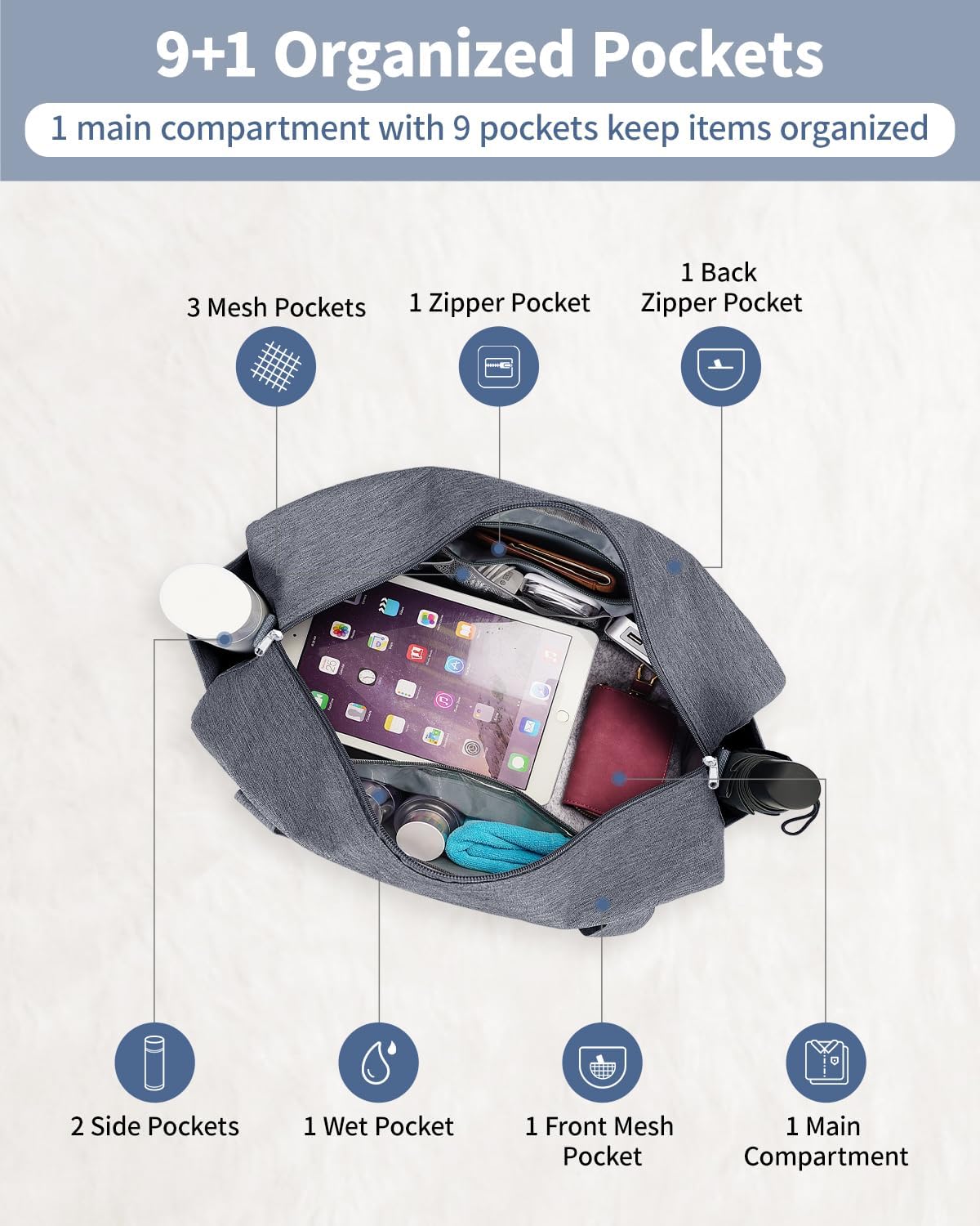 Narwey For Spirit Airlines Personal Item Bag 18x14x8, Small Duffle Bag for Travel, Duffel Bag for Traveling, Carry on Bag for Airplanes Underseat Overnight for Women and Men (Grey)