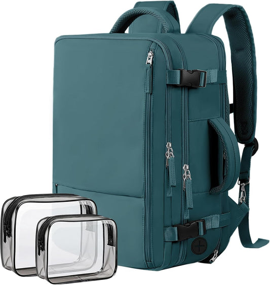 Hanples Large Travel Backpack for Women as Person Item Flight Approved, 40L Carry on Backpack, 17 Inch Laptop Backpack, Waterproof Backpack,Casual Bag with 2 Toiletry Bags (Peacock Blue)