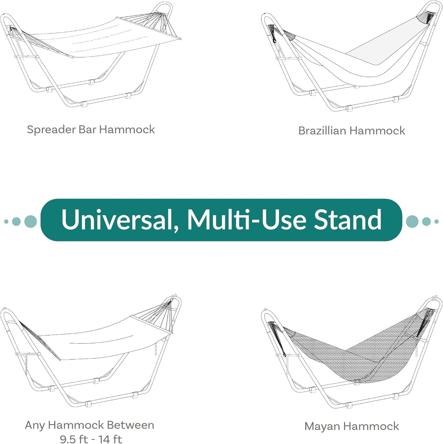 Sunnydaze Universal Double Hammock Stand Only - 550-Pound Capacity - Heavy-Duty Hammock Stand for Outside - Fits 9 to 14 Foot Hammocks - Green