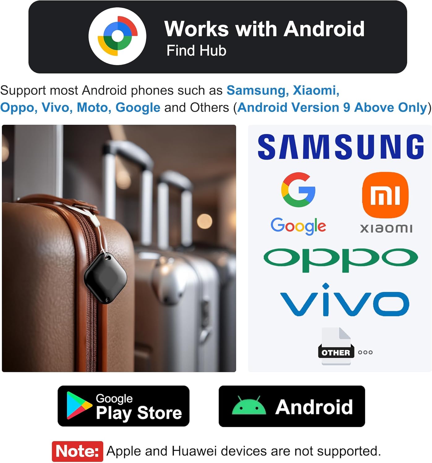 Air Tracker Tag for Android, Tags-4 Pack Luggage Tracker with 4 Case, Works via Google Find Hub App, Bluetooth Tracker Item Finder for Key, Backpack, Travel and Commute, 4 Pack, Black (NOT for iOS)