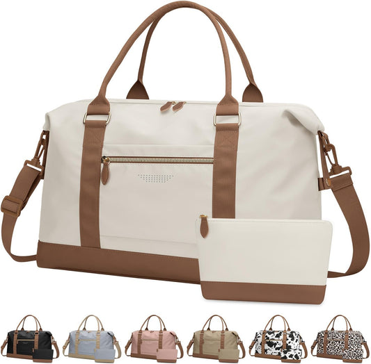 Travel Duffle Bag for Women, Weekender Bags, Hospital Bag for Labor Delivery, Lightweight Tote Duffel Overnight Bag with Luggage Sleeve, Airplane Travel Bags with Toiletry Bag,X-Large,Beige