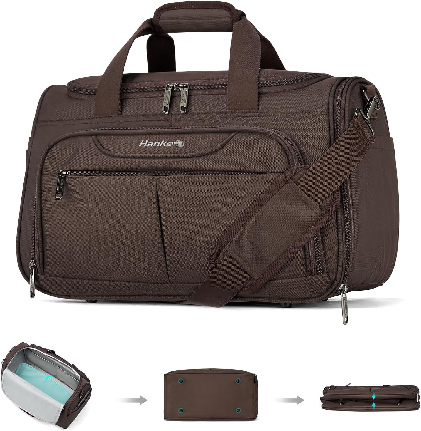 Hanke Underseat Carry On luggage Bags for Travel, Foldable Travel Bags for Women, Soft Lightweight Personal Item Travel Bag Small Carry On Bags for Airplanes, Travel Tote Bags for Women Men.（Coffee）