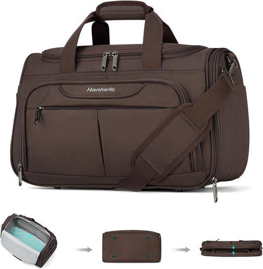 Hanke Underseat Carry On luggage Bags for Travel, Foldable Travel Bags for Women, Soft Lightweight Personal Item Travel Bag Small Carry On Bags for Airplanes, Travel Tote Bags for Women Men.（Coffee）