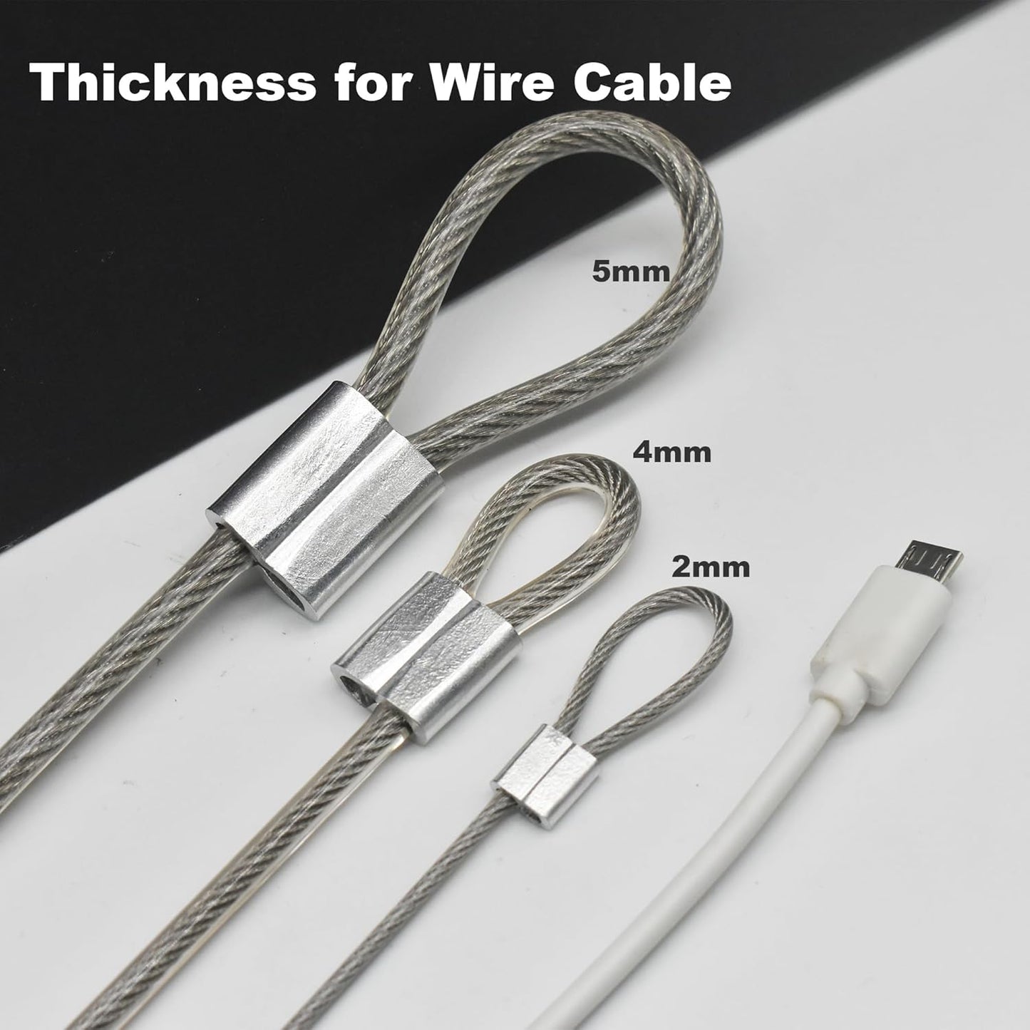 5 Pcs 5mm Wire 24 inch Vinyl Coated Stainless Steel Cable with Loops Short Wire Rope Lanyard Lock Security Chain Link for Outdoor Gates, Clear(5mm x 24inch)