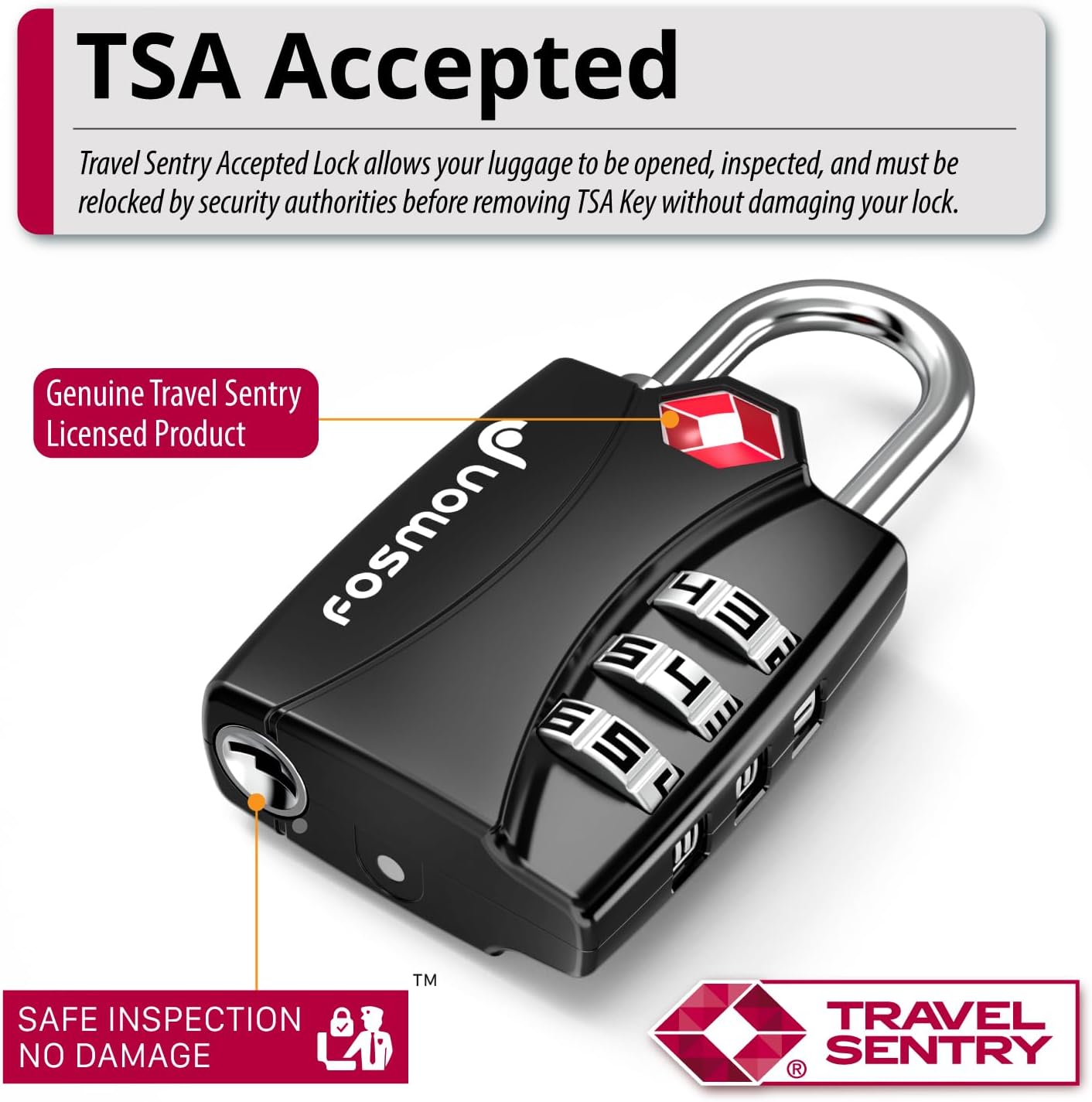 Fosmon TSA Approved Locks for Luggage. Suitcase Locks with Open Alert Indicator, 3 Digit Combination Padlock with Alloy Body for Travel, Backpack Zipper Anti Theft, Locker, Gym, Gun Case, Tent- 3 Pack