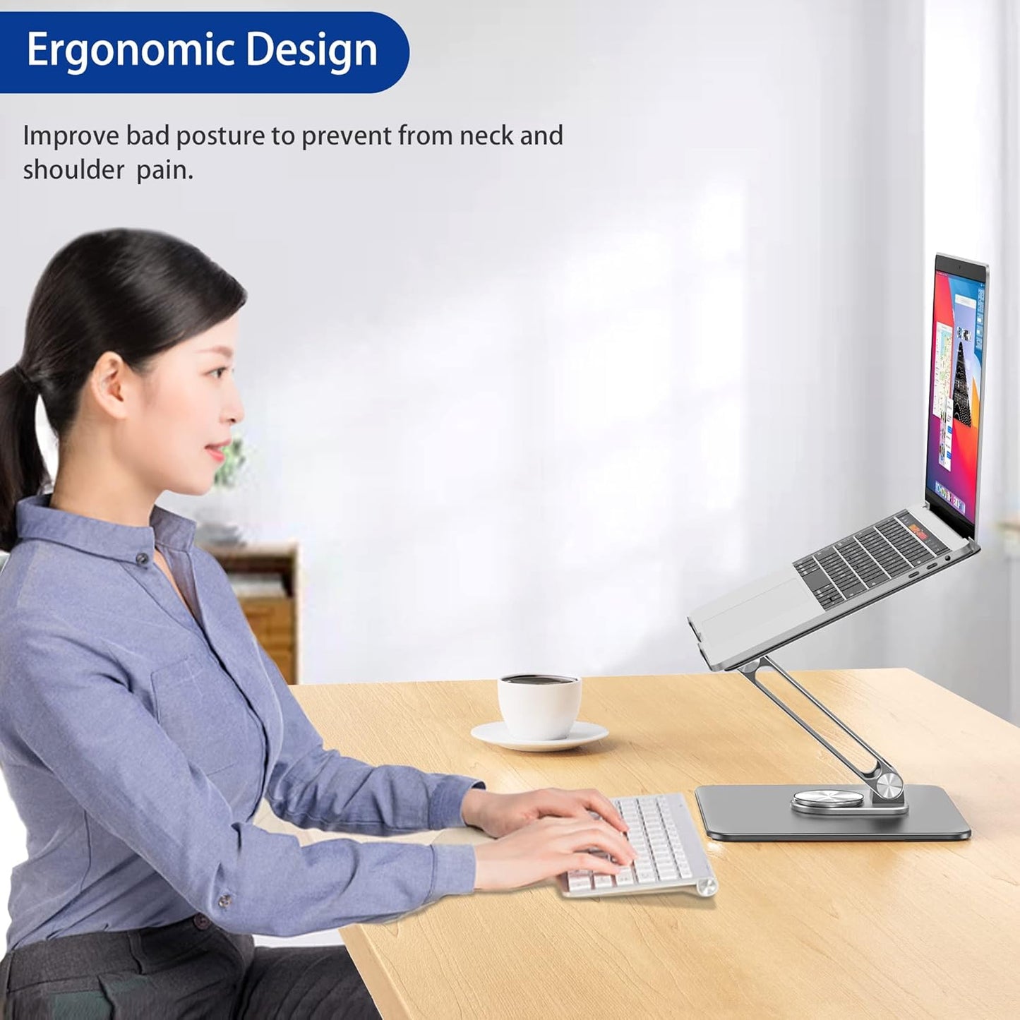 BESIGN LSX7 Laptop Stand with 360° Rotating Base, Ergonomic Adjustable Notebook Stand, Riser Holder Computer Stand Compatible with Air, Pro, Dell, HP, Lenovo More 10-15.6" Laptops (Gray)