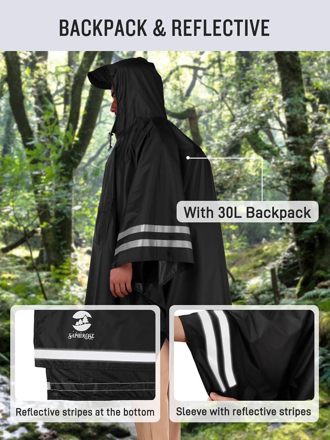 SaphiRose Hooded Rain Poncho Waterproof Raincoat Jacket for Men Women Adults