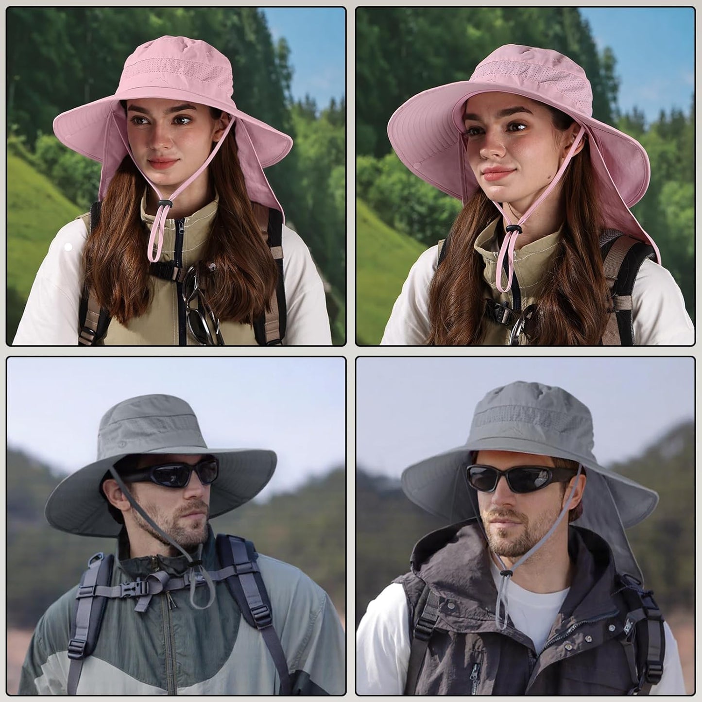 Sun Hats for Men Women, UPF50+ Protection Safari Hat,Wide Brim Fishing Hat with Neck Flap,Bucket Hats for Beach Hiking