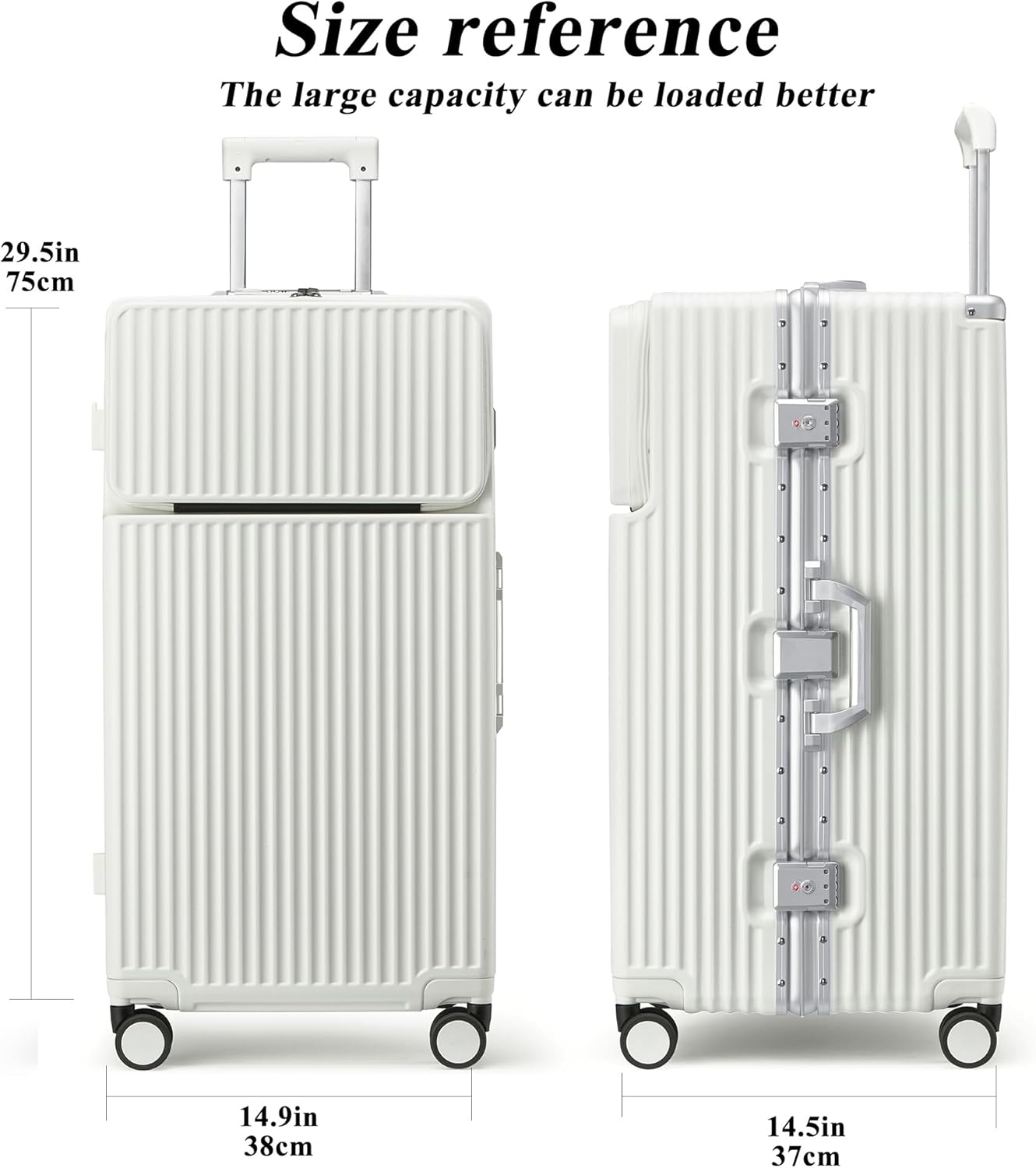 feilario 30in Super Large Captain Aluminum Frame Hardside Spinner Wheels Luggage, Zipperless Checked Suitcase with Front Compartment/Cup Holder/Phone Holder