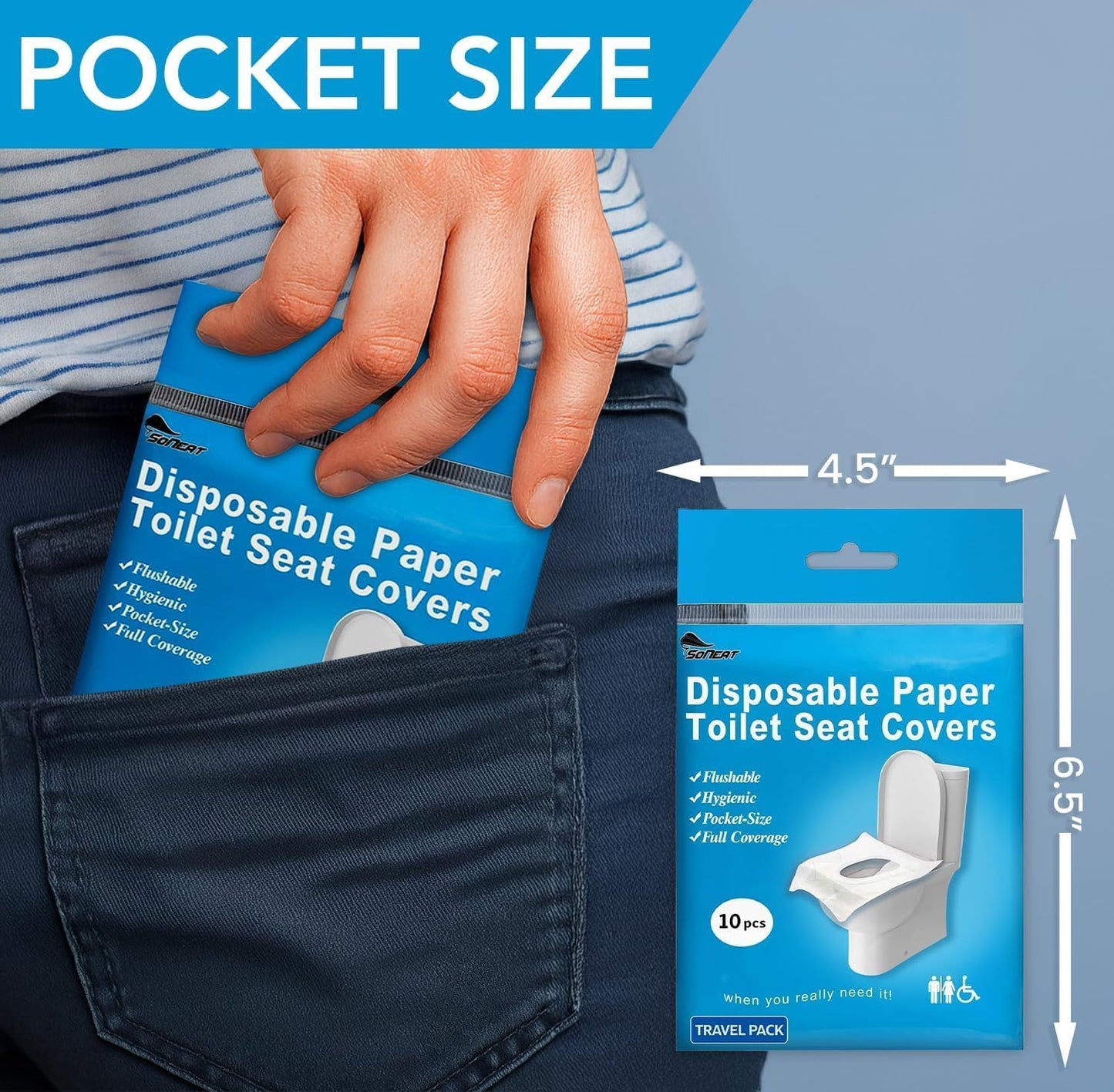 Disposable Toilet Seat Cover - 100 Count Large Flushable Toilet Seat Covers for Travel, Disposable Toilet Seat Cover for Kids, Potty Training & Public Restrooms, Travel Size Paper Seat Covers