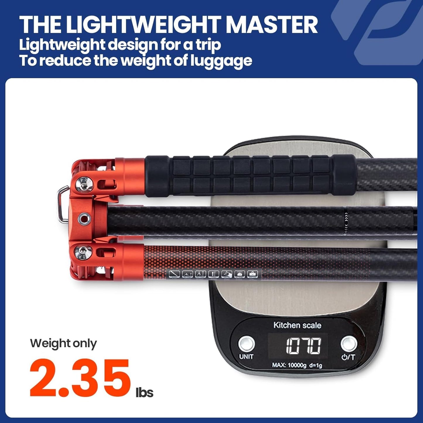 Fotopro 62 Inch Carbon Fiber Tripod 2.3lbs Ultralight Portable Travel Video Tripod for Camera DSLR Lightweight Load up to 22lbs X-Aircross 3 Video Orange