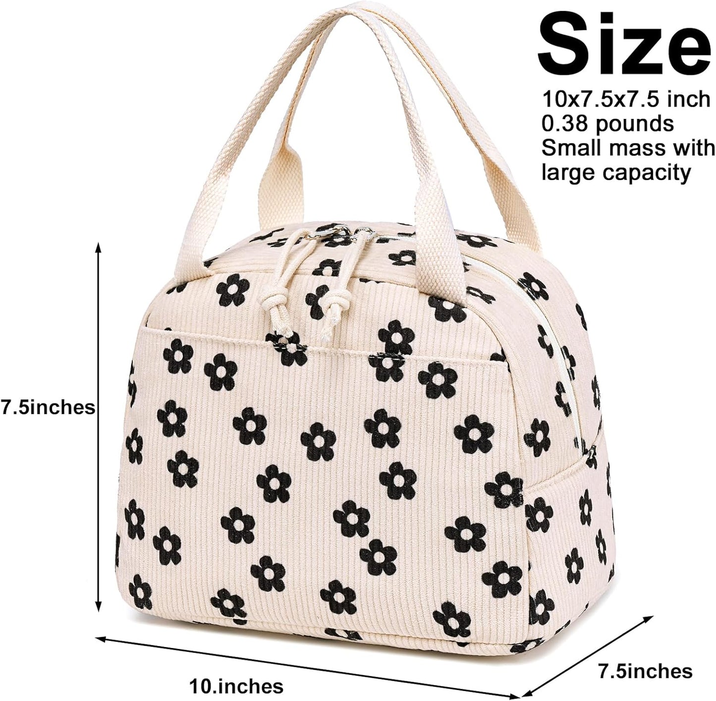 Bluboon Lunch Bag for Women Men Cute Corduroy Lunch Tote Bags Reusable Insulated Lunch Box Large Capacity Reusable Insulated Cooler for Work Picnic or Travel (Corduroy floral)