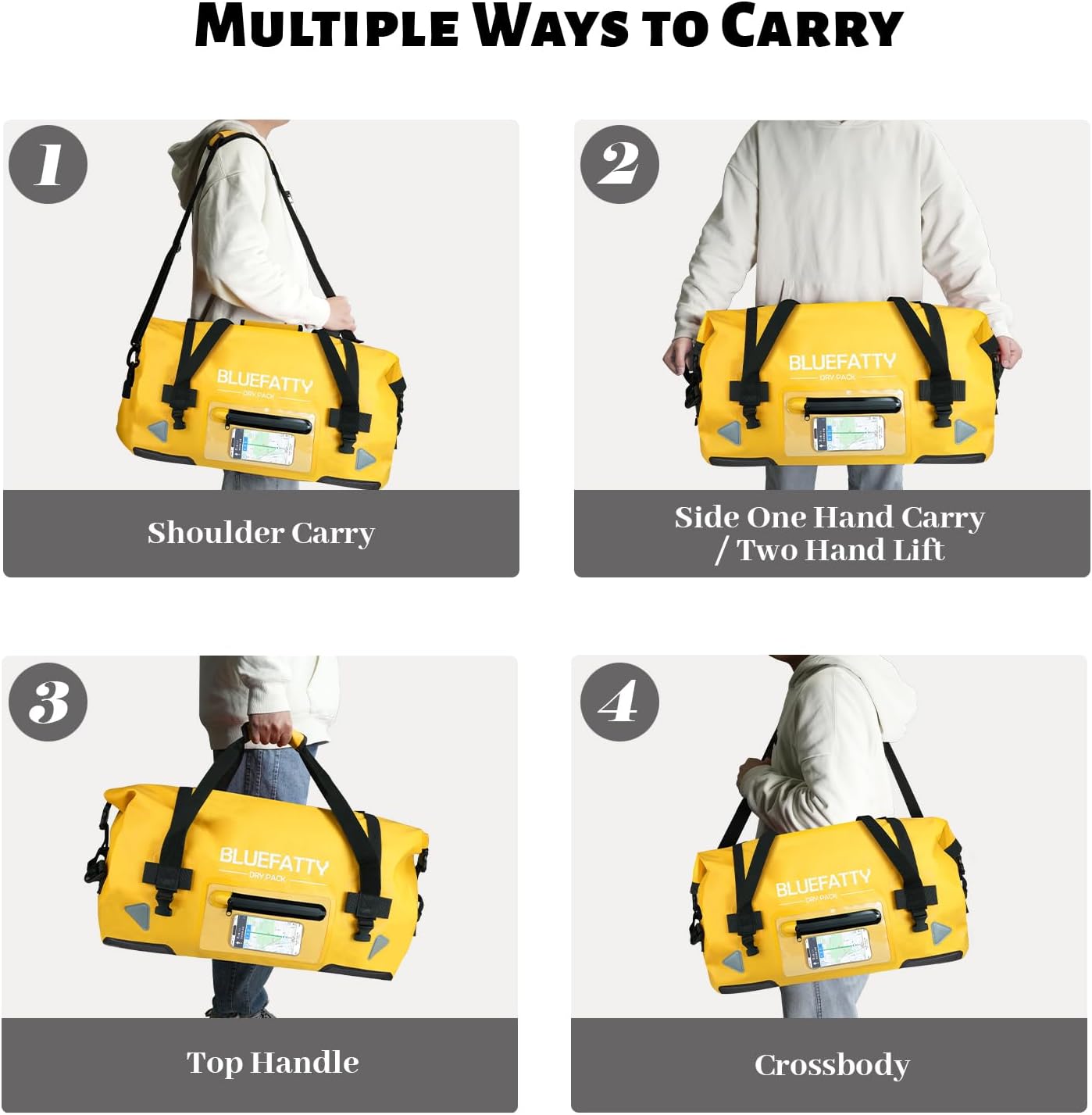 Large Waterproof Duffel Bag Roll-top Heavy Duty Dry Duffle Bags for Motorcycling, Rafting, Boating, SUP, Kayaking, Travel, 70L(Yellow)