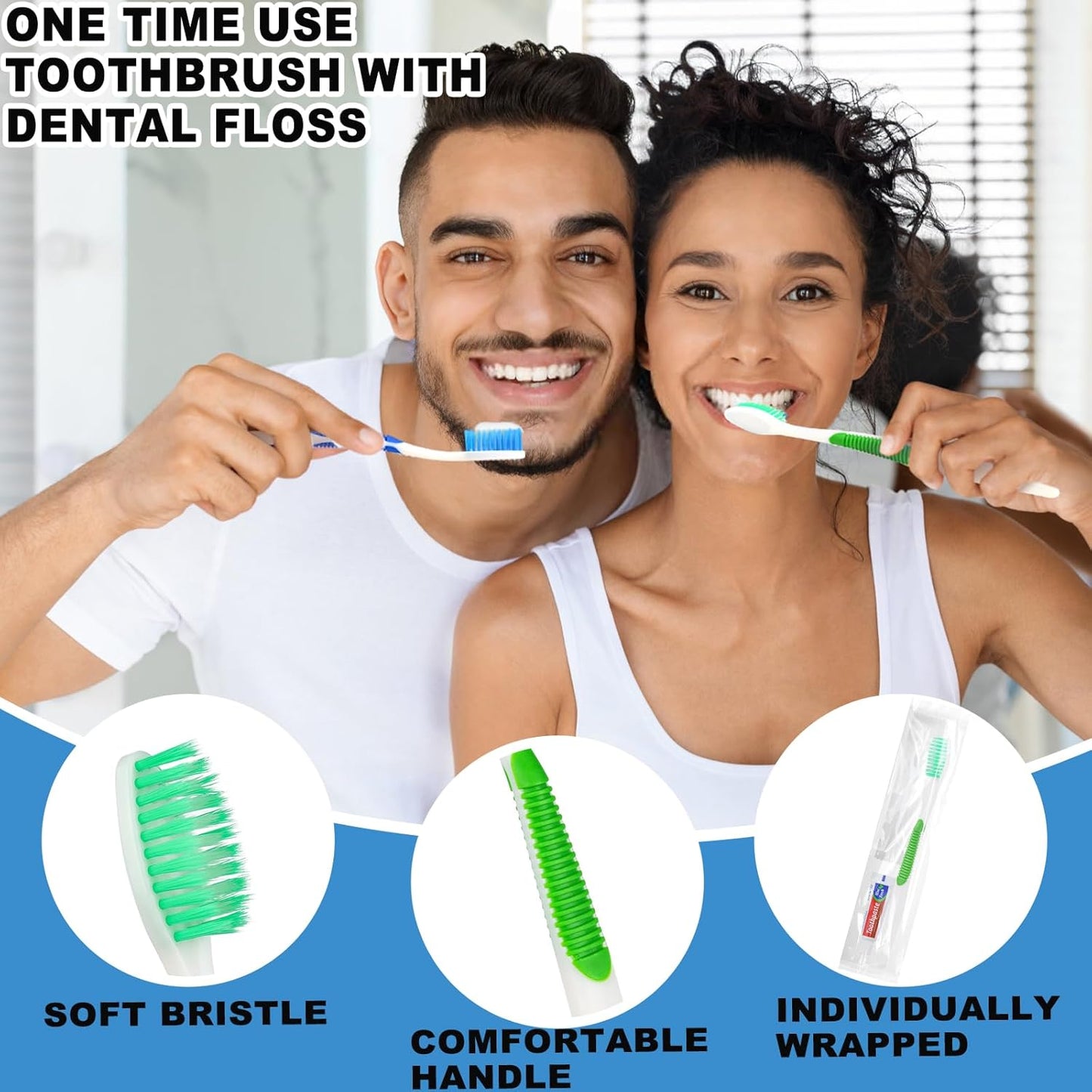 Disposable Toothbrushes with Toothpaste and Floss,100pcs Single Use Individually Wrapped Disposable Travel Toothbrushes and Dental Floss Kit Bulk for Homeless,Airbnb,Dentist,Hotel(5 Colors)