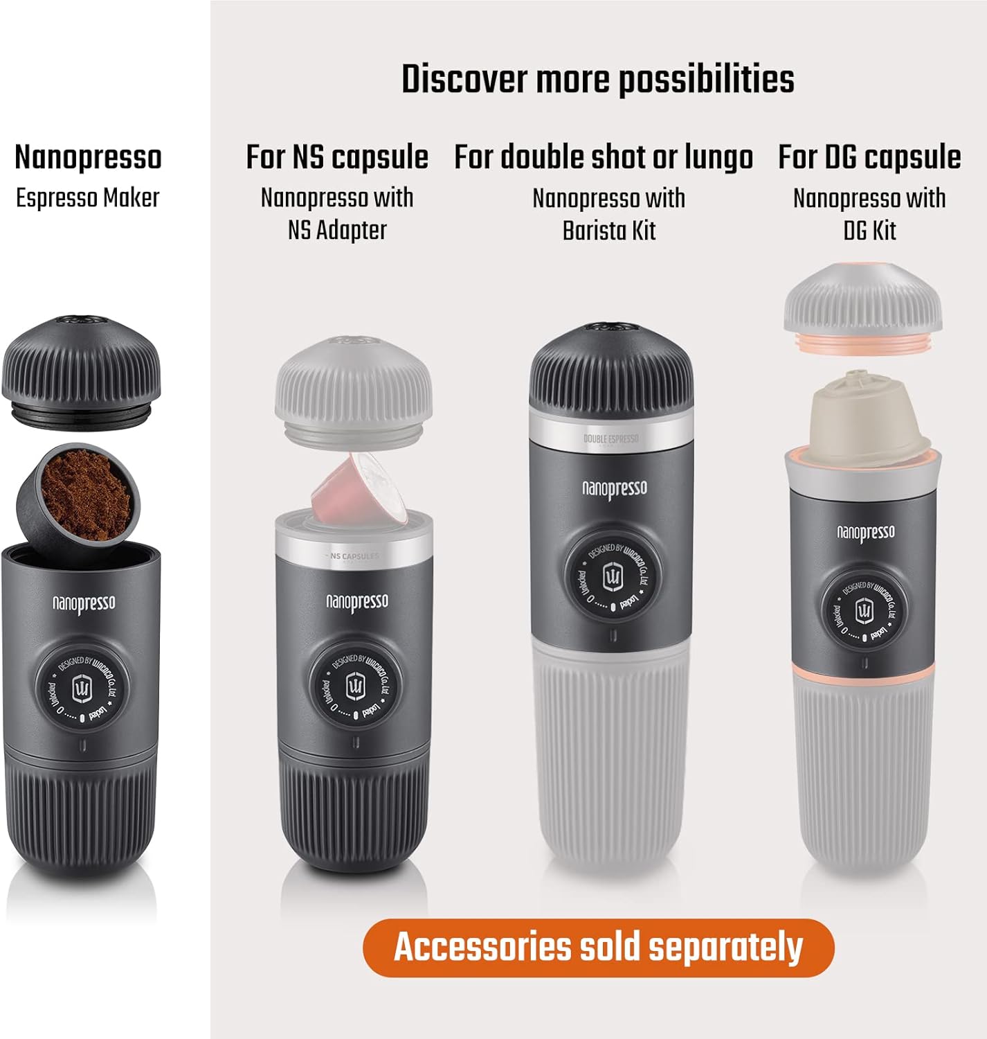 WACACO Nanopresso Portable Espresso Maker Bundled with Protective Case, Upgrade Version, Mini Travel Coffee Machine, Perfect for Camping, Travel and Office (Elements Chill White)