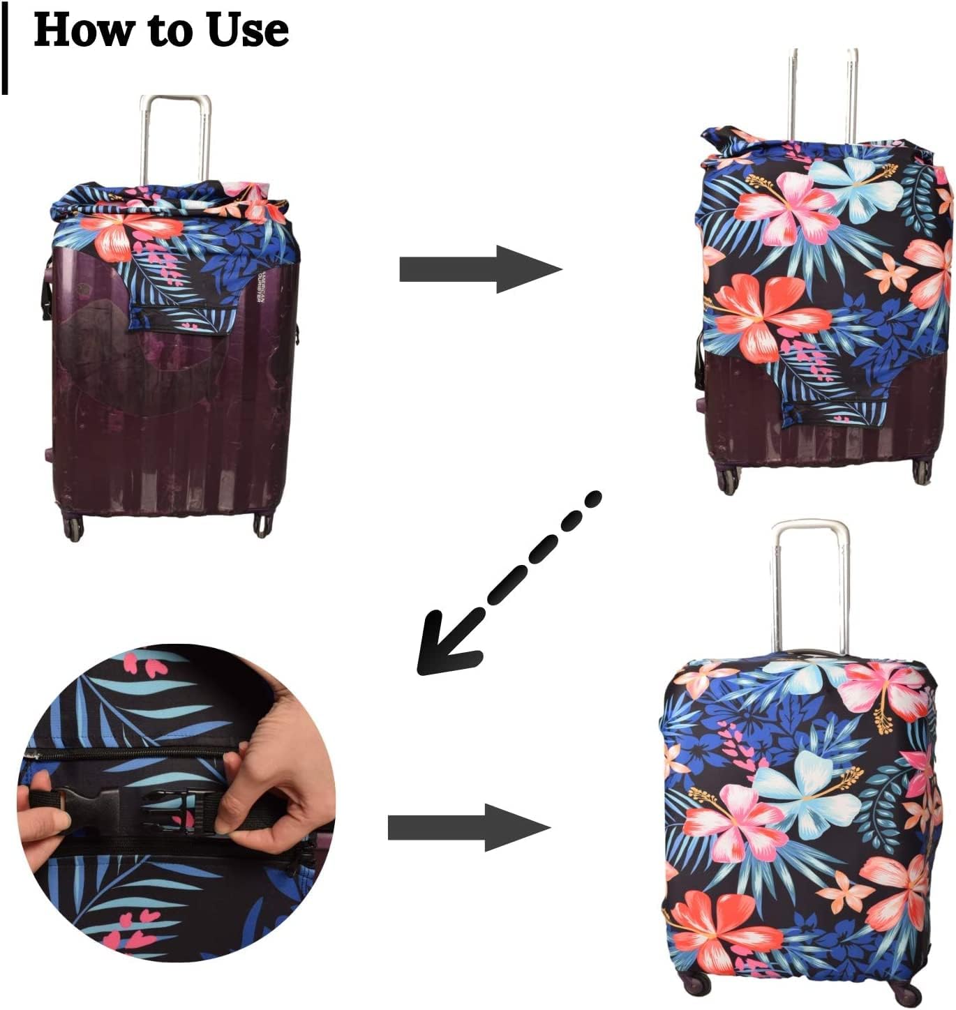 Luggage Cover, Protective Washable Suitcase Cover - Travel Elastic Spandex Suitcase Protector Fits 19 to 20 Inch Flower