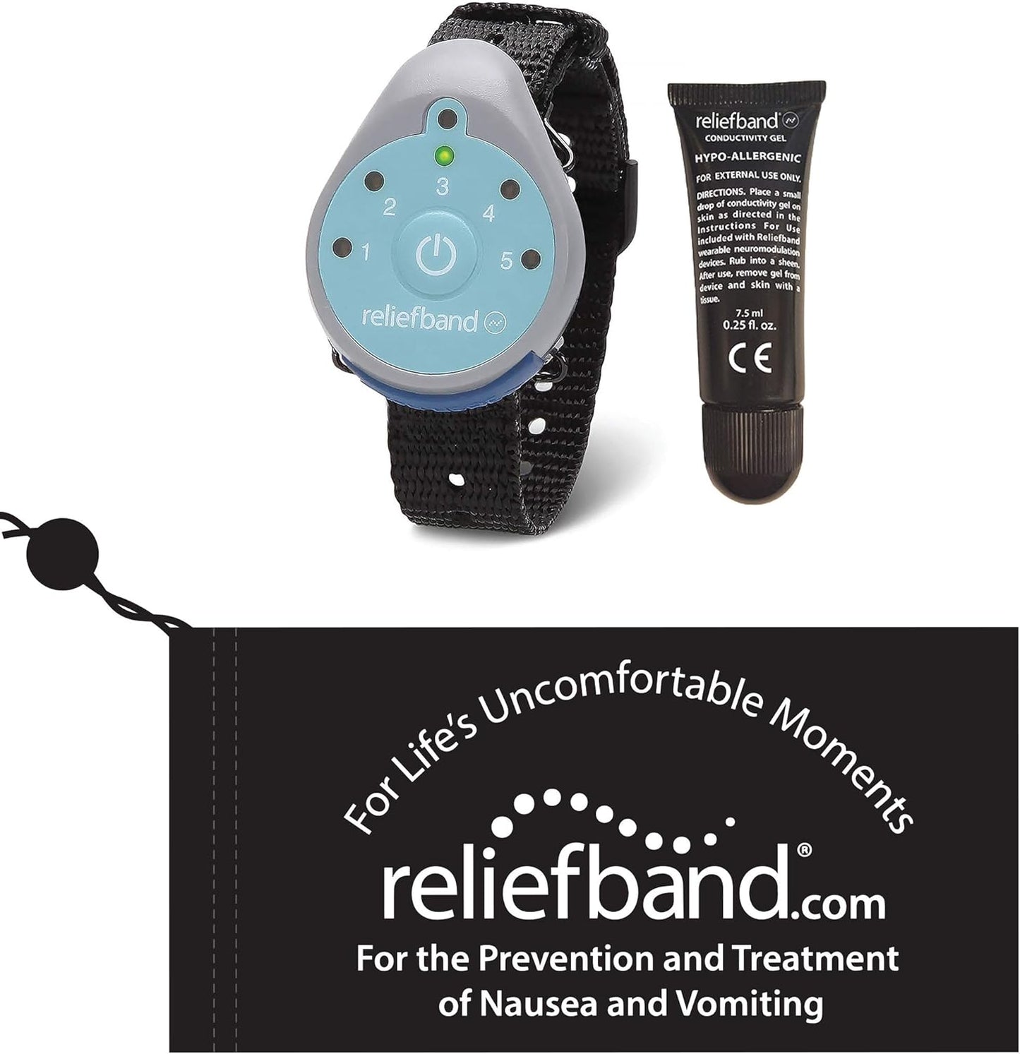 Reliefband Classic Anti-Nausea Wristband for Motion Sickness, Morning Sickness, Travel, Sea Sickness & Vomiting Relief - FDA Cleared, Drug-Free, Fast-Acting Nausea Relief Band w/Gel Tube & Pouch